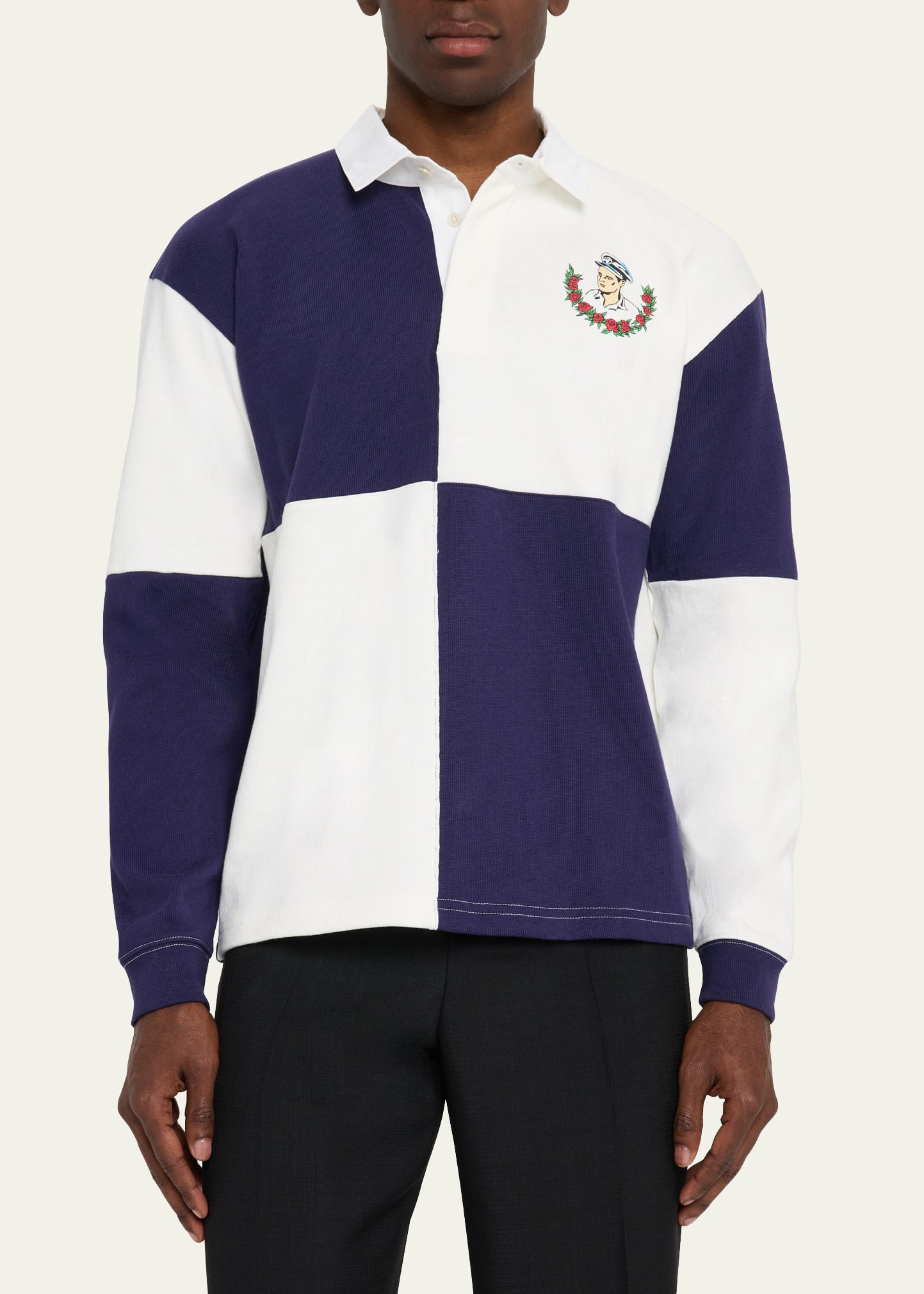 Men's Square Colorblock Grandfather Rugby Shirt - 4