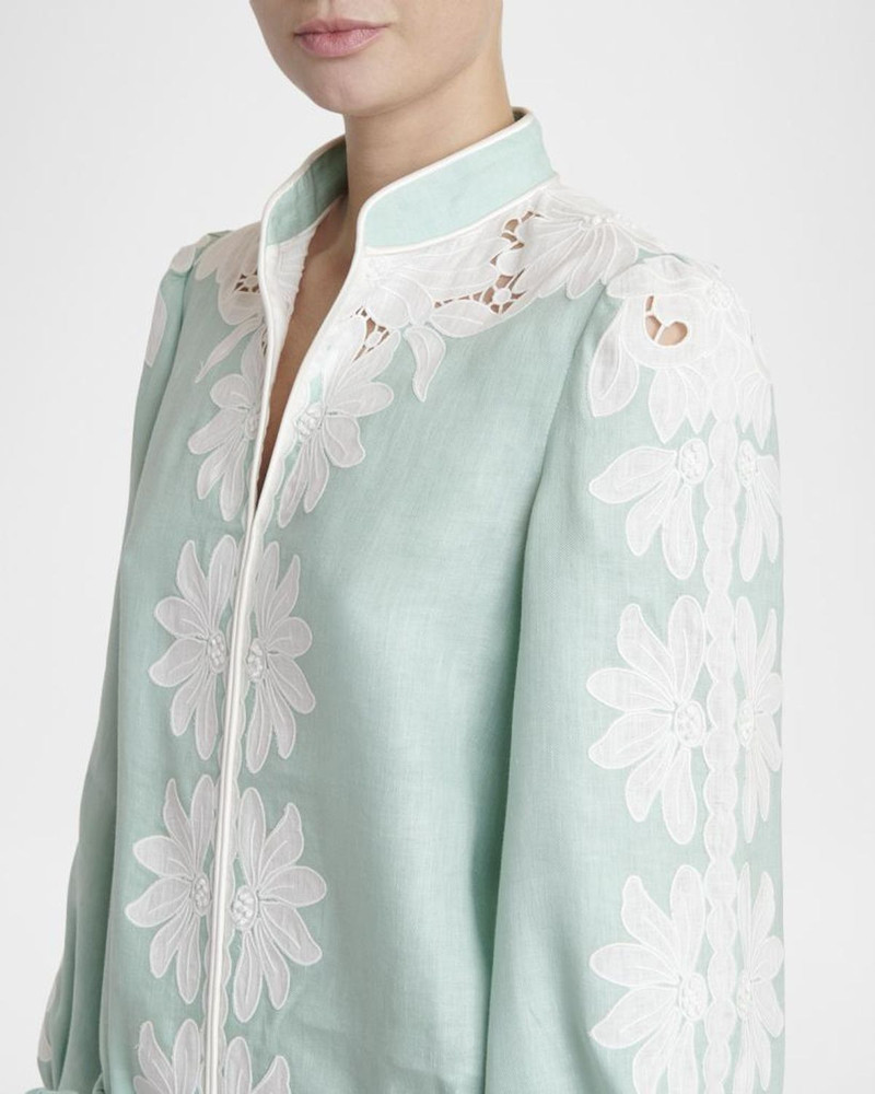 Floral Embroidered Linen Belted Midi Dress 5