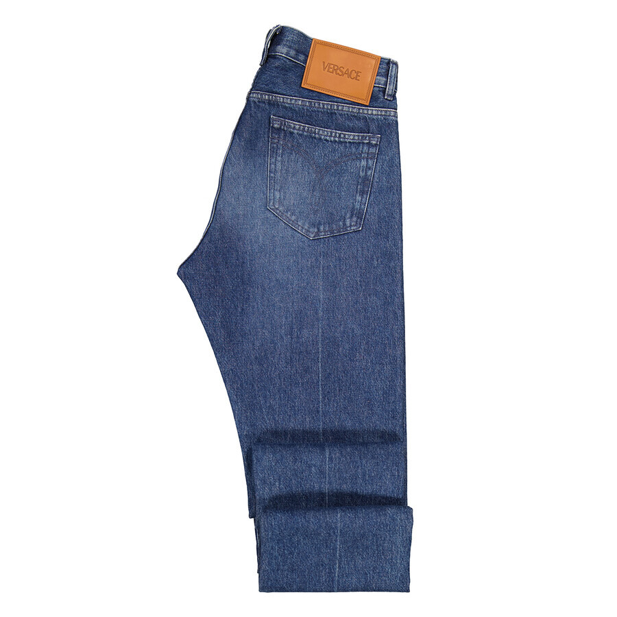Versace Men's Washed Medium Blue Straight-Leg Mid-Rise Jeans - 7