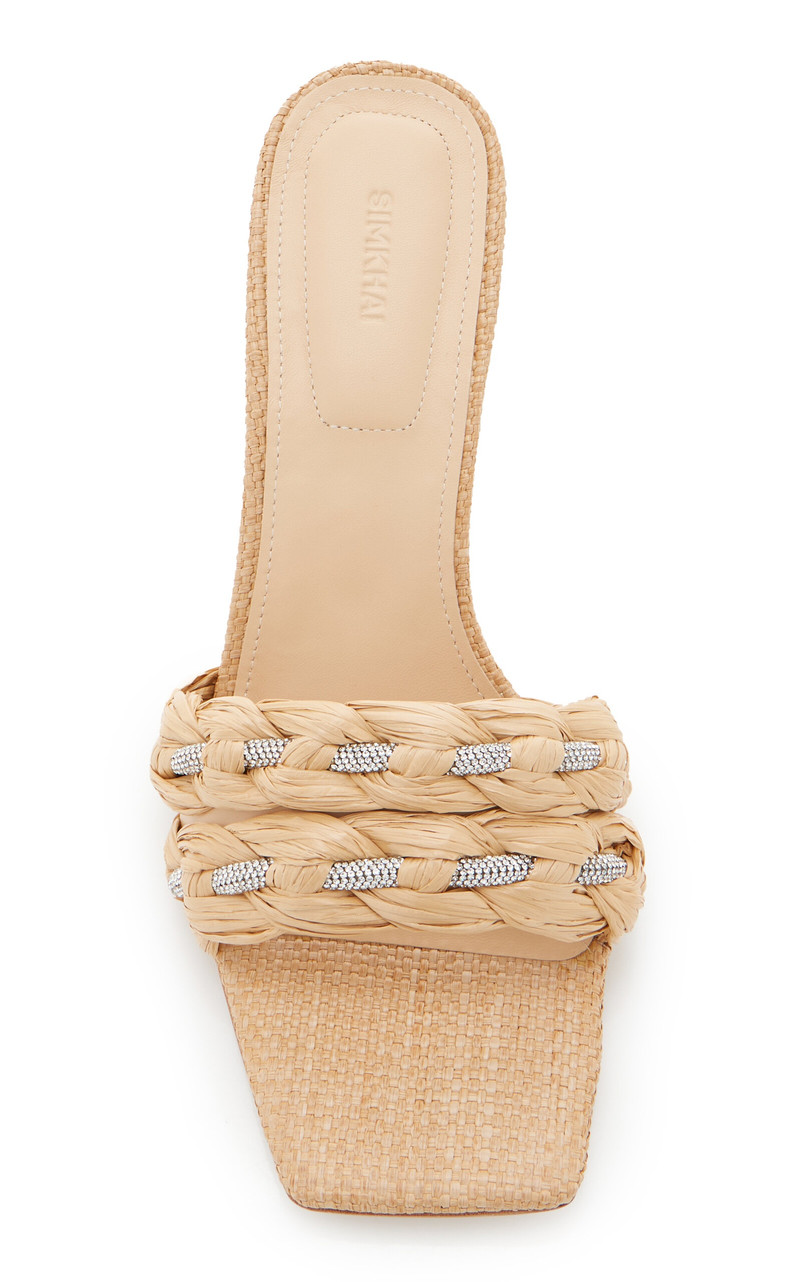 Jena Crystal-Embellished Raffia Sandals neutral 3