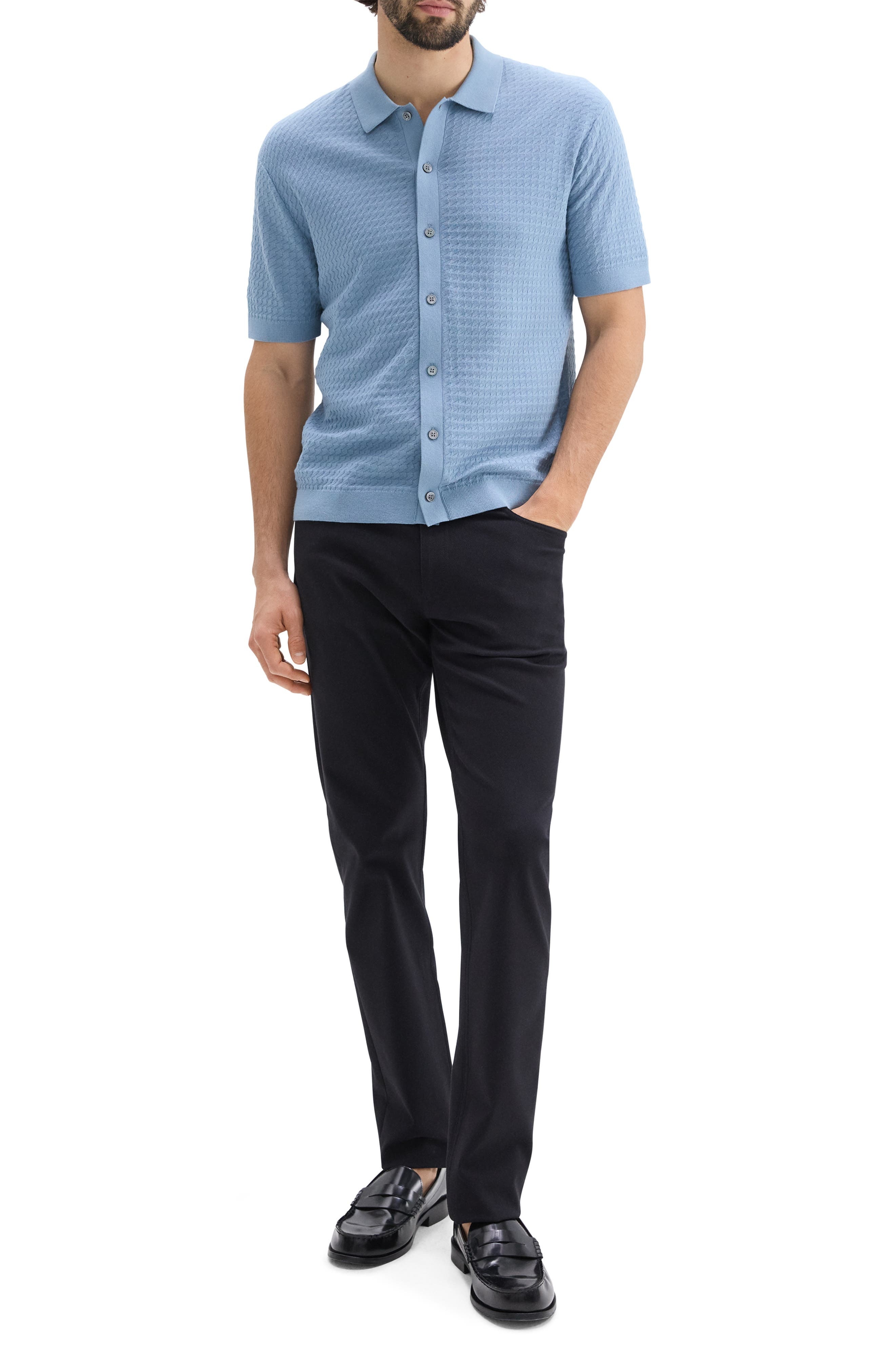 Theory Cairn Short Sleeve Organic Cotton Button-Up Shirt in Rainstorm at Nordstrom - 6
