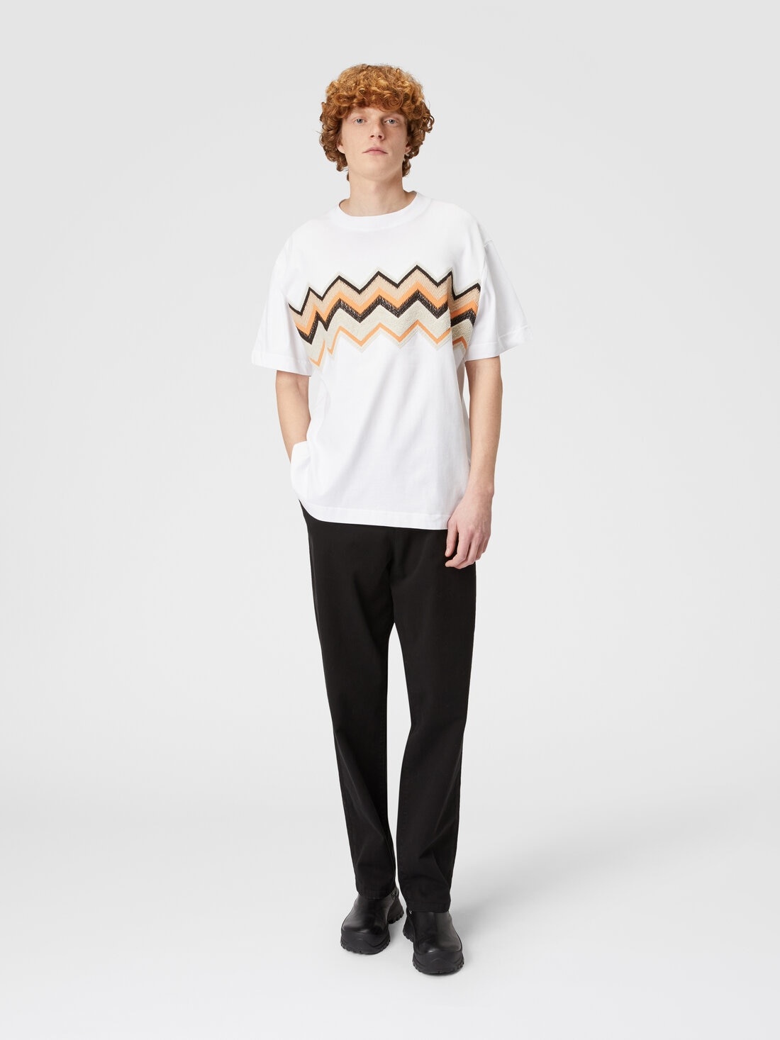 Cotton jersey T-shirt with zig zag embroidery - 2