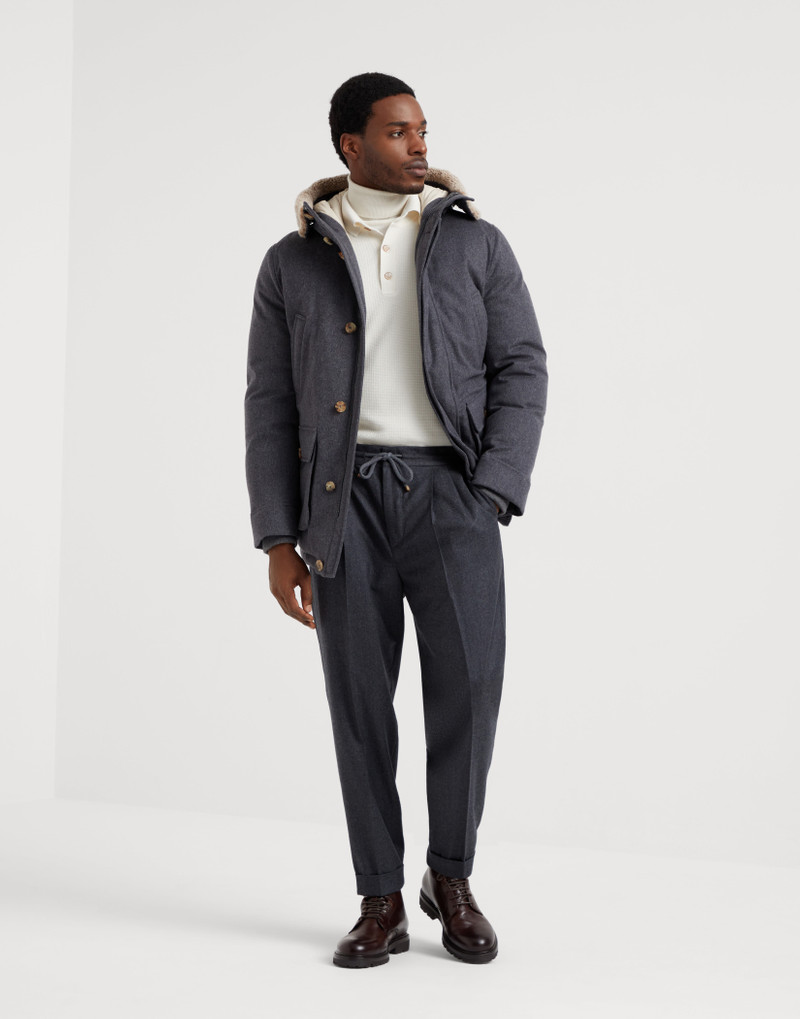 Bonded wool flannel hooded down parka with shearling insert 5