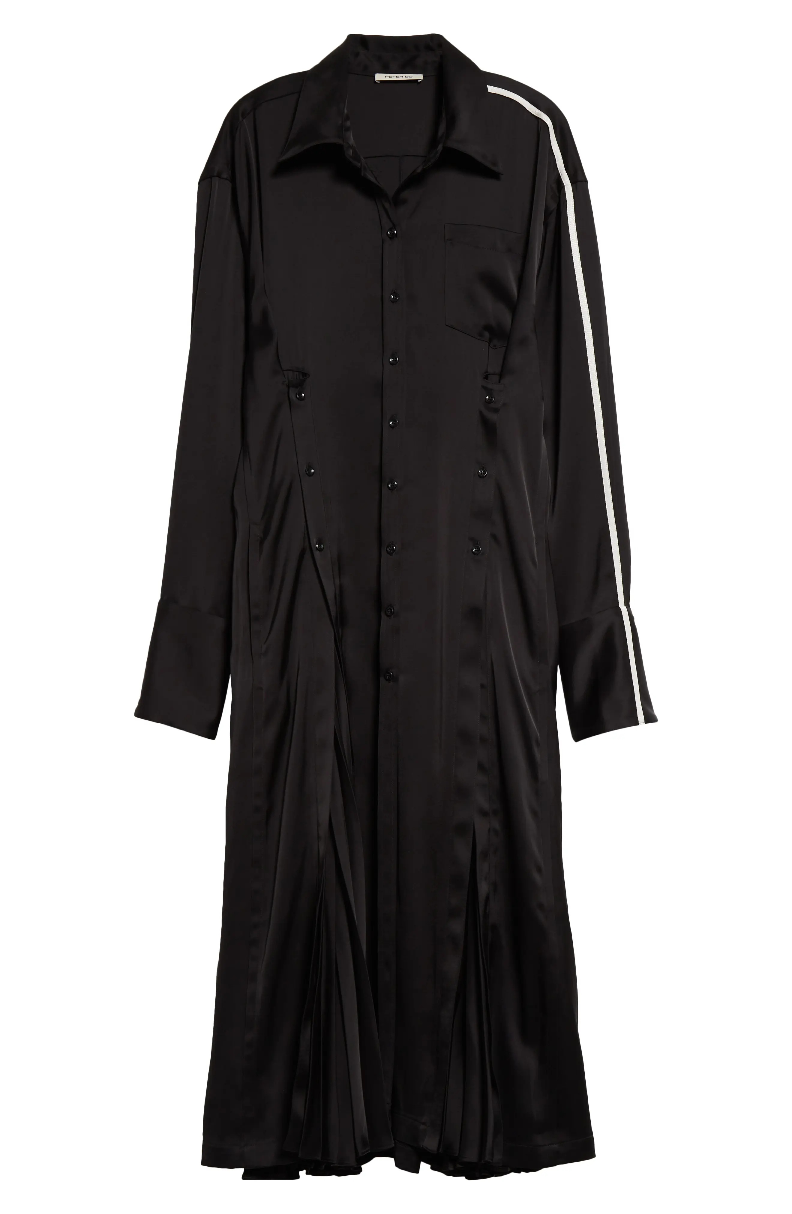 Pleated Long Sleeve Satin Shirtdress - 5