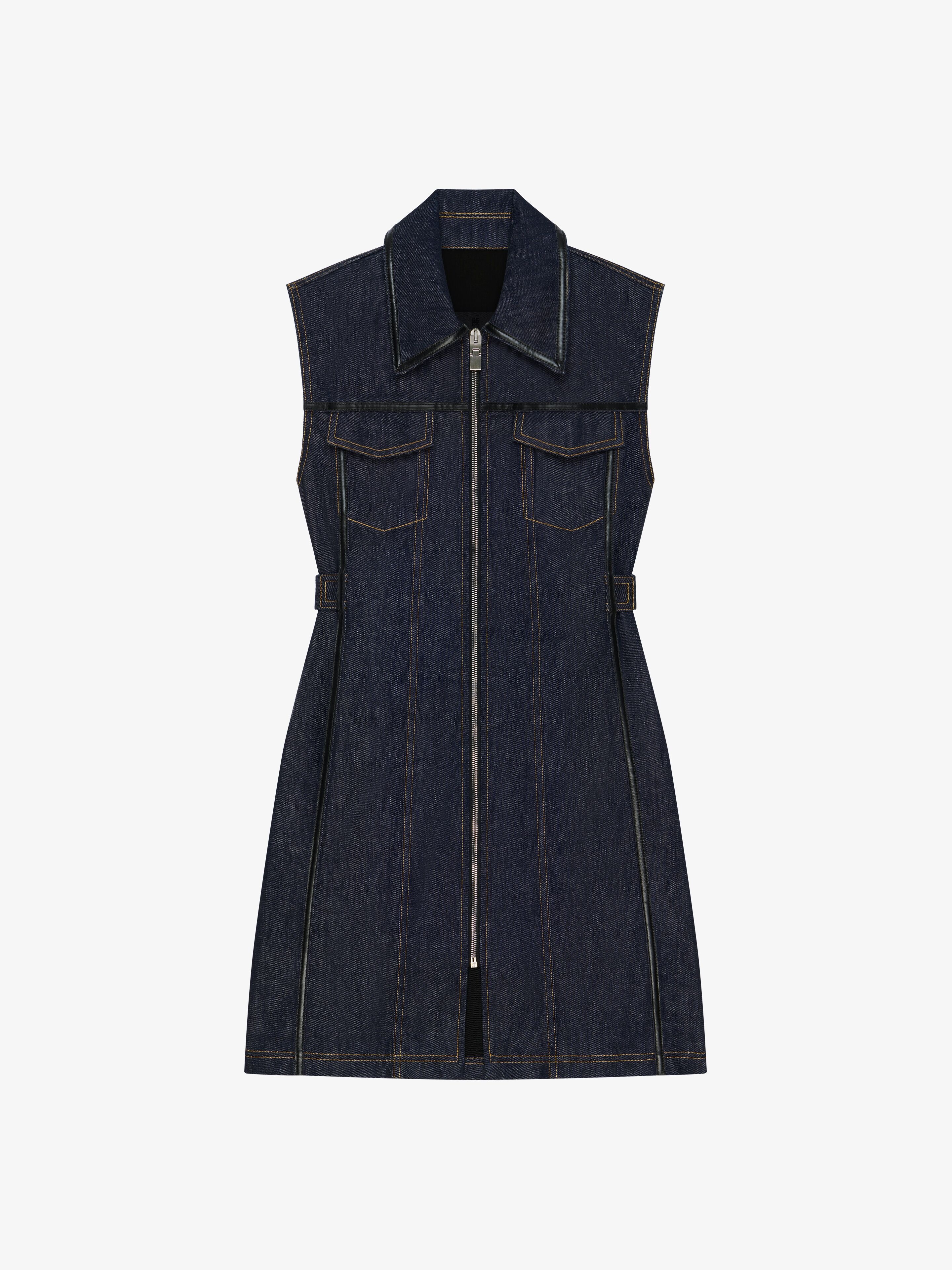 SHORT SLEEVELESS DRESS IN DENIM - 1