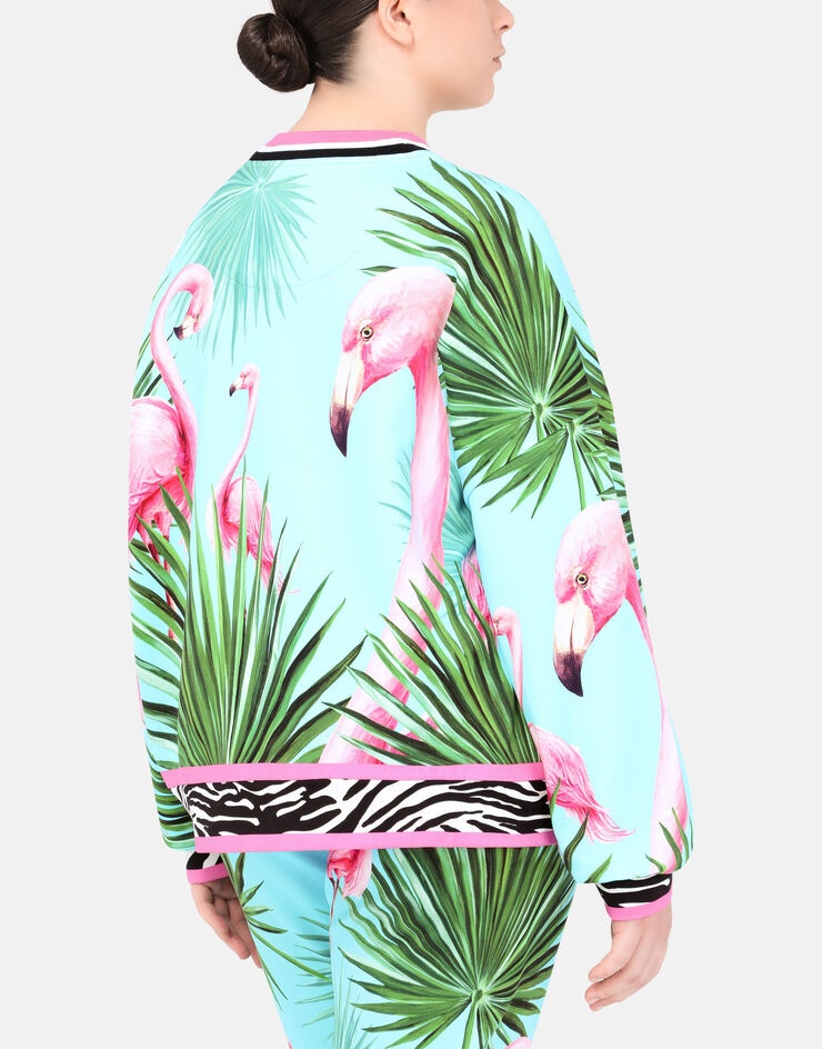 Round-neck jersey sweatshirt with flamingo print - 8