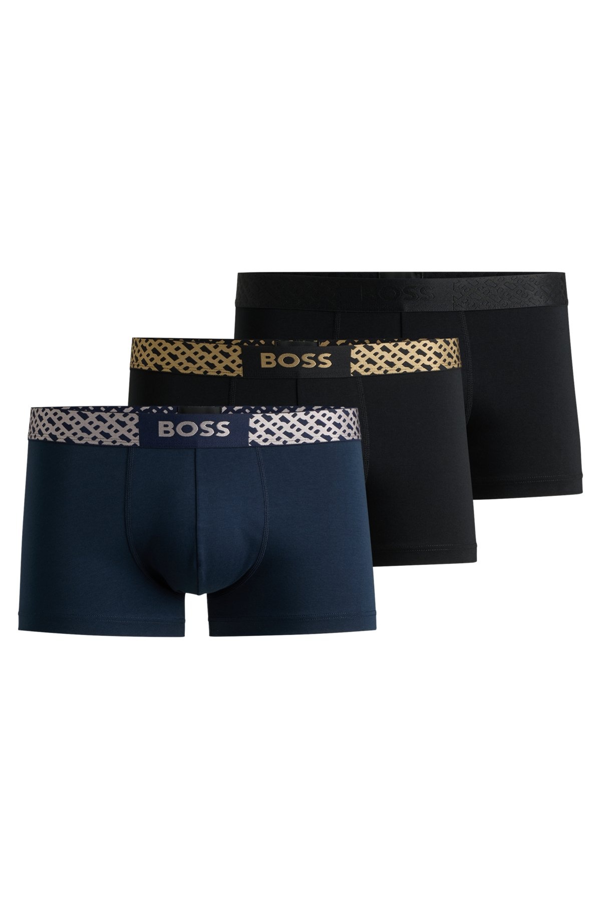 THREE-PACK OF STRETCH-COTTON TRUNKS WITH MONOGRAM WAISTBANDS - 1