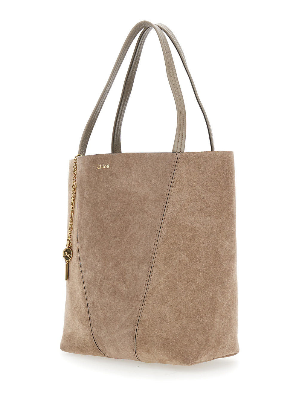 Chloé Women 'Spin' Grey Shoulder Bag With Chain-Link Detail With Logo Charm In Suede Woman - 2
