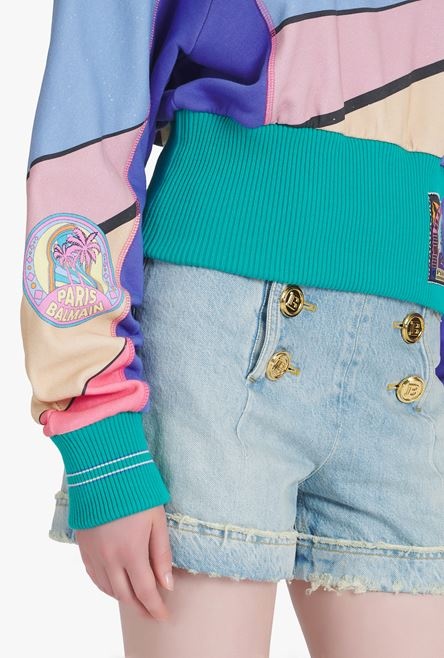 Cropped multicolor cotton sweatshirt - 9