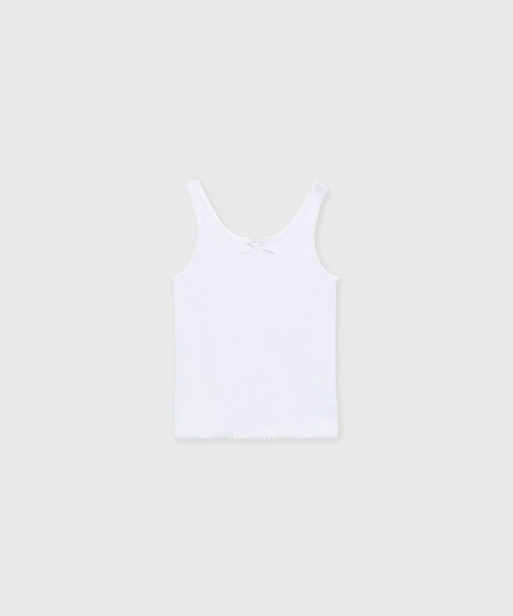 White ribbed cotton top with lace trim and bow detail - 1