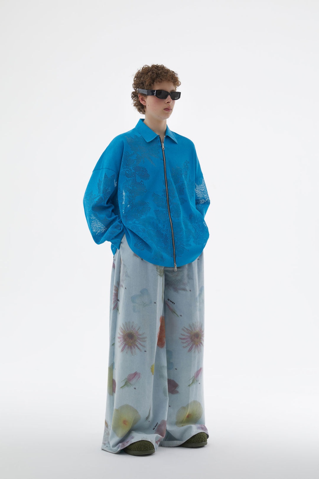 NEON BLUE JACQUARD KNIT RUBBER JACKET - 1