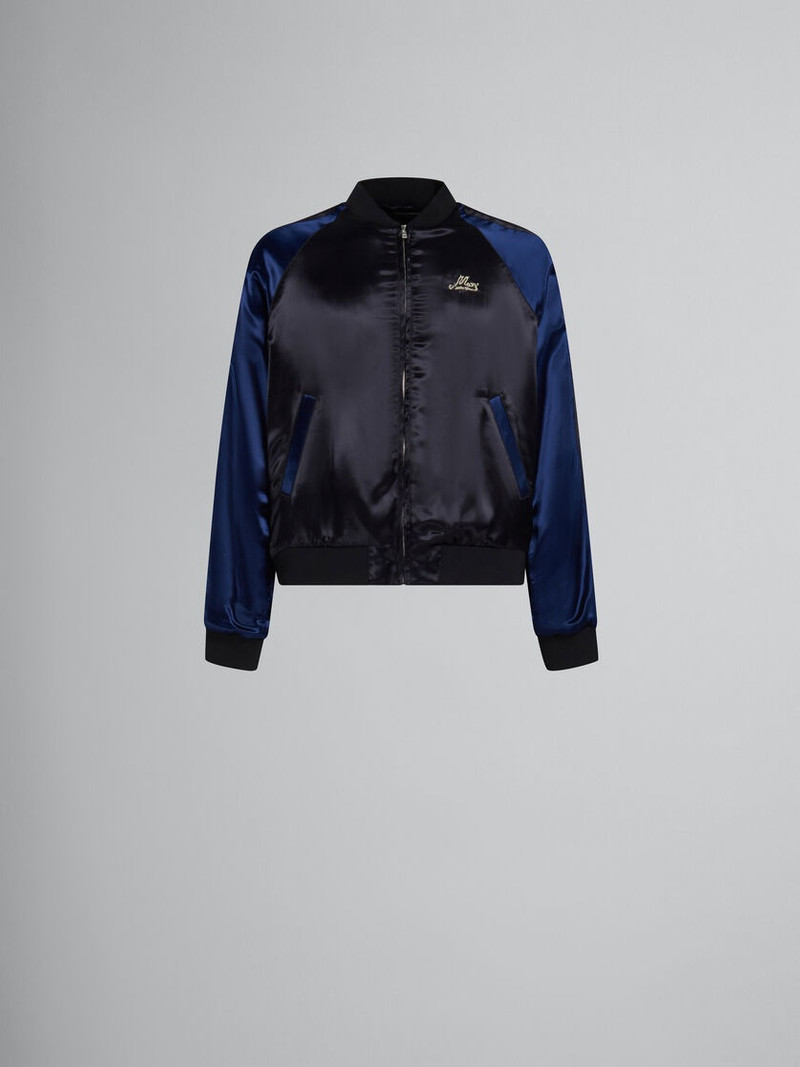 BLACK SATIN BOMBER WITH BEADED LOGOS - 1