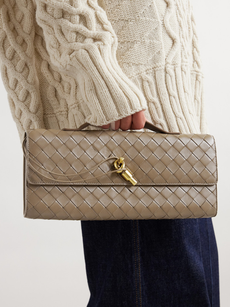Bottega Veneta Andiamo Intrecciato Leather Clutch outlook