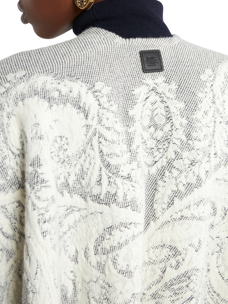 Women's Jacquard Wool Fringe-Trim Cape - Ivory Grey 4