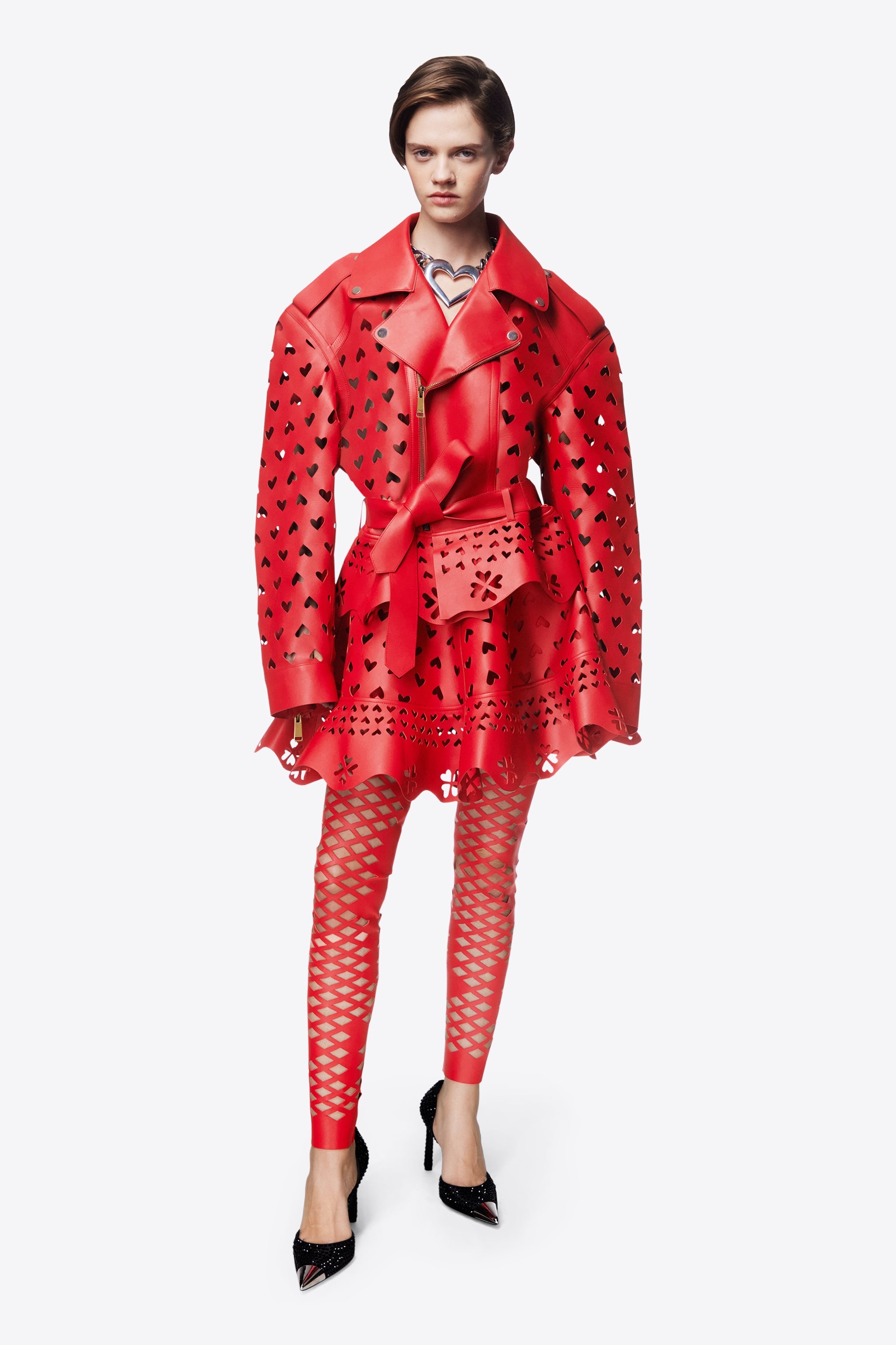 LASER-CUT LEATHER HEART MOTO JACKET - 3
