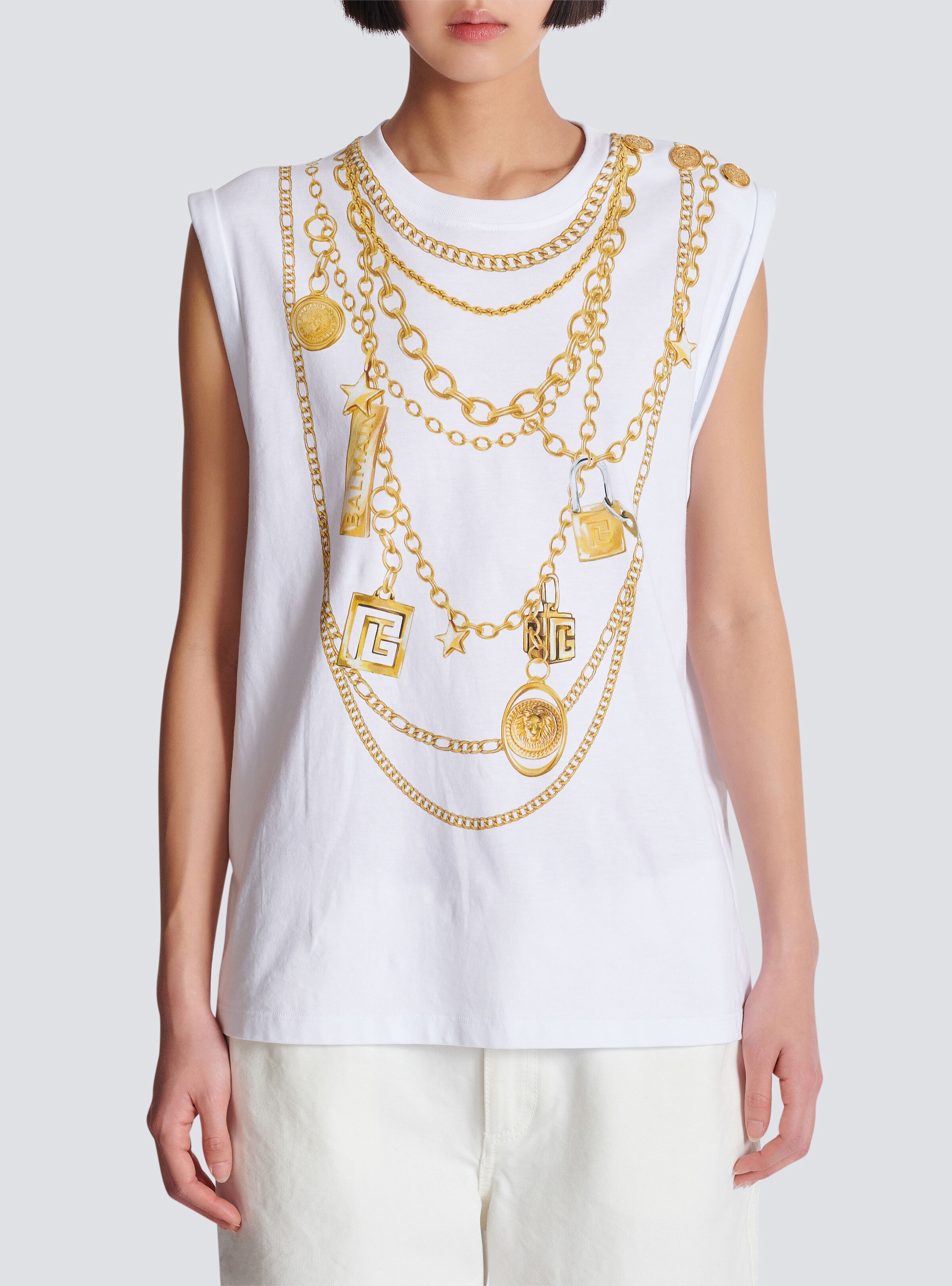 Trompe-l'œil-style Collier print vest top - 5