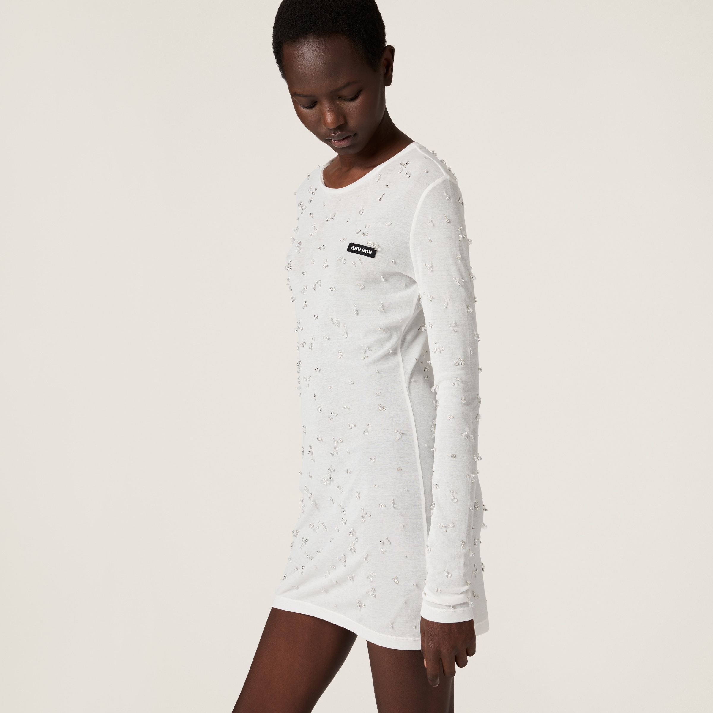Embroidered ribbed knit jersey dress - 5