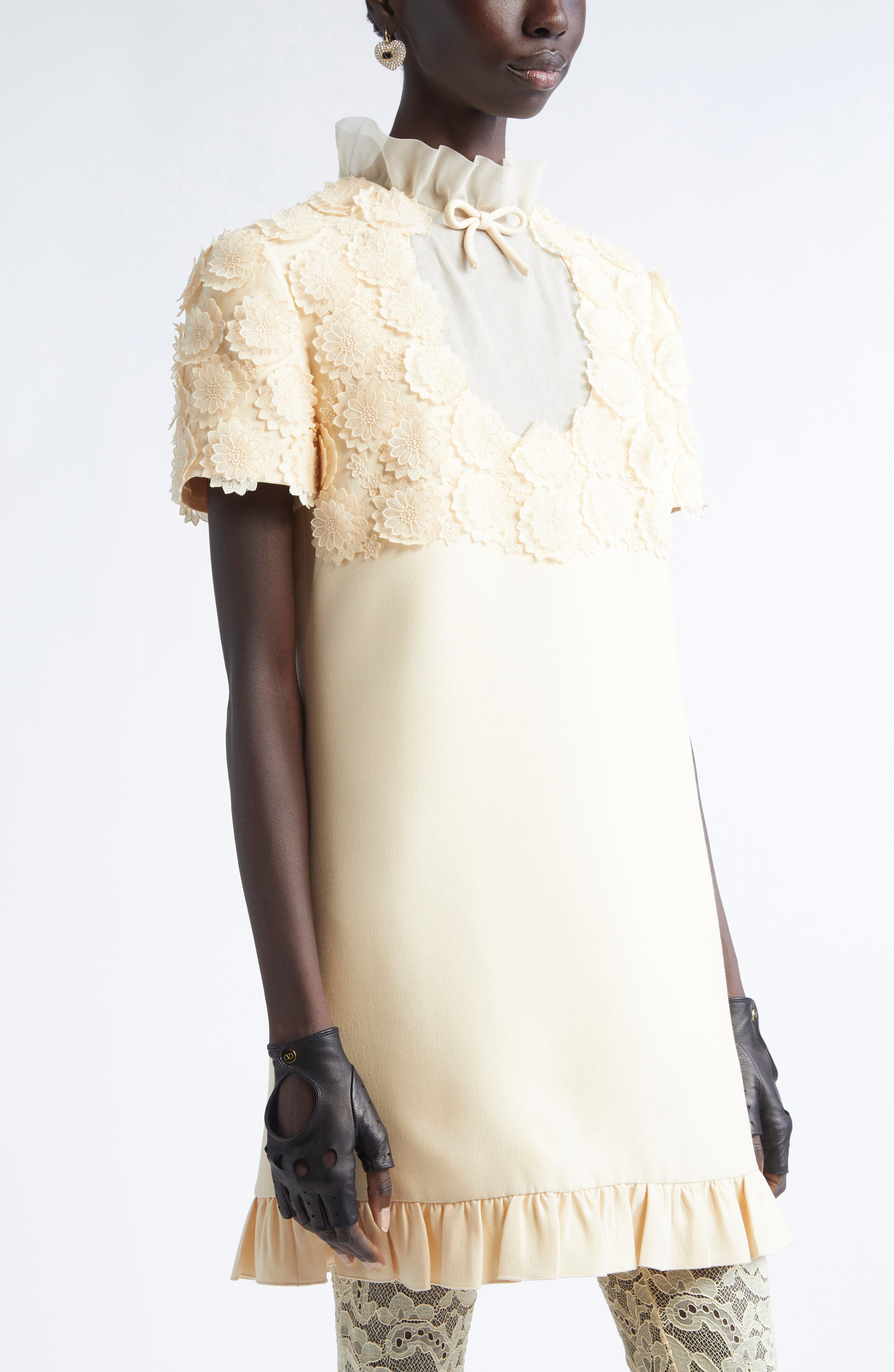 Valentino Garavani Floral Appliqué Crepe Couture Minidress in Nude at Nordstrom - 4