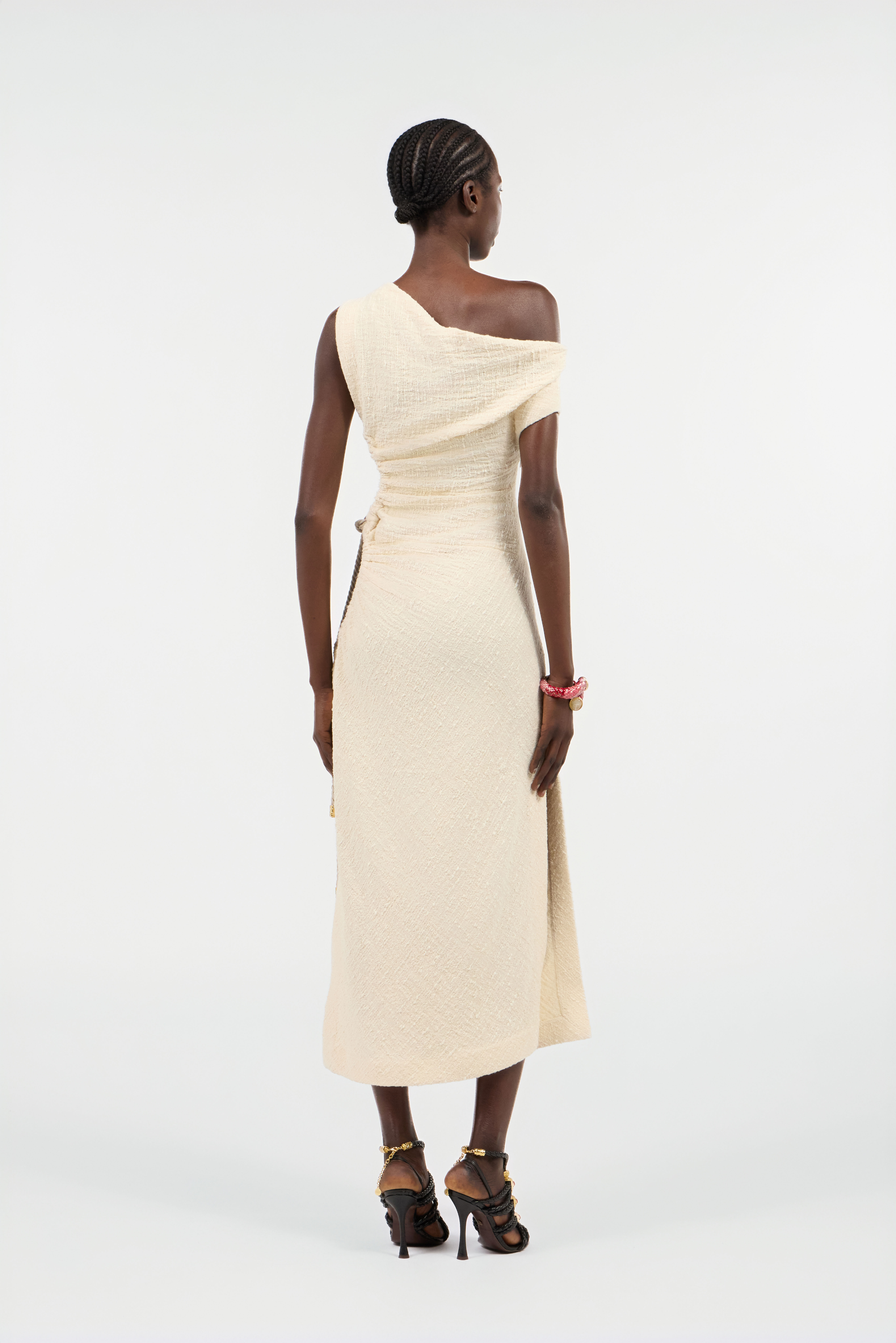 Ivory One-Shoulder Midi Dress with Cut-Out - 4
