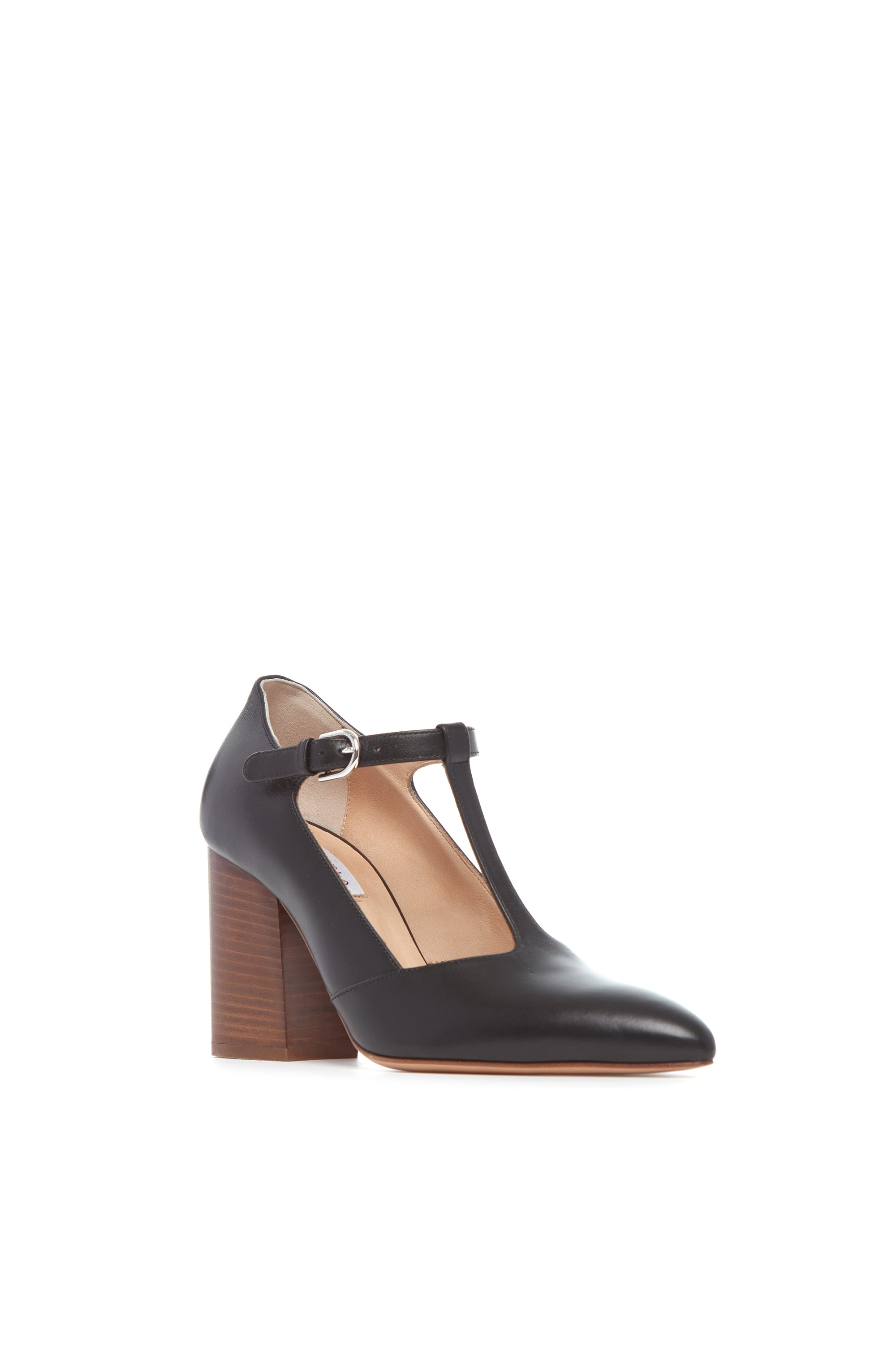 Triana Block Heel Pump in Black Leather - 2