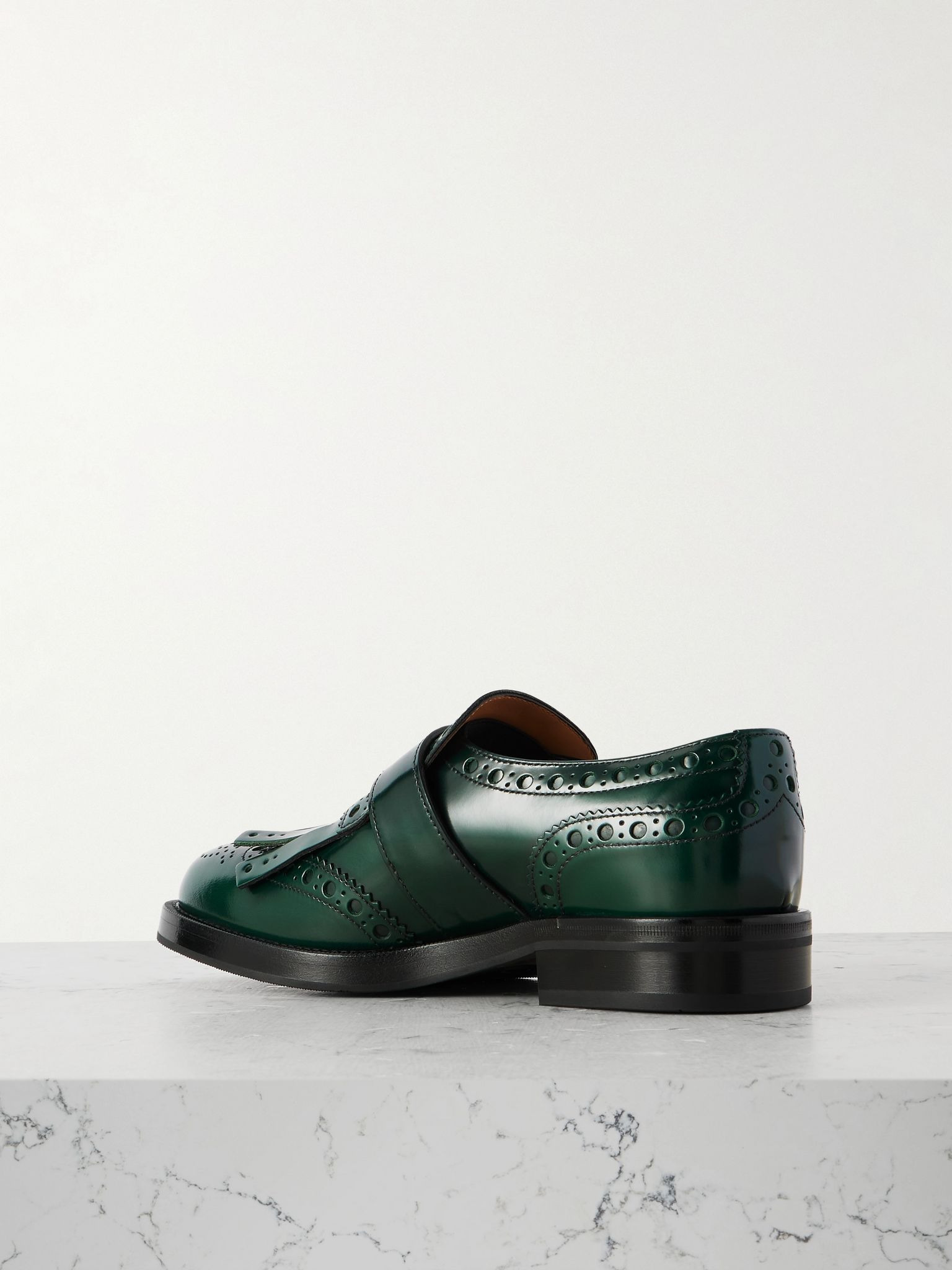 Phillis fringed polished leather brogues Green - 3