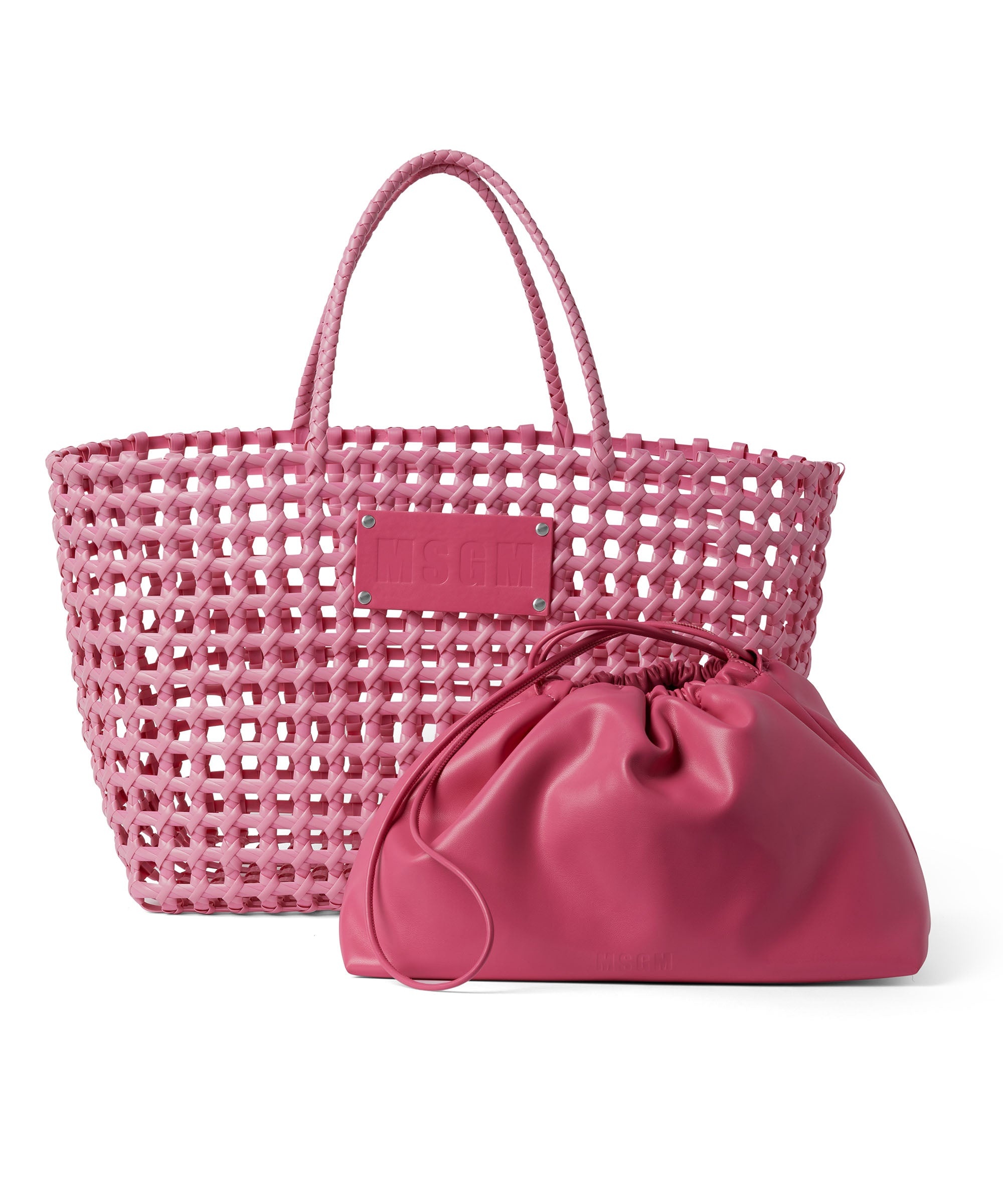 Faux leather basket net bag with accompanying mini pouch - 4