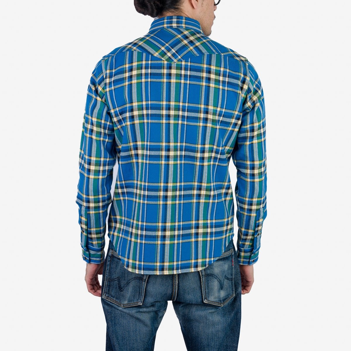 IHSH-370-BLU Ultra Heavy Flannel Tartan Check Western Shirt - Blue - 4