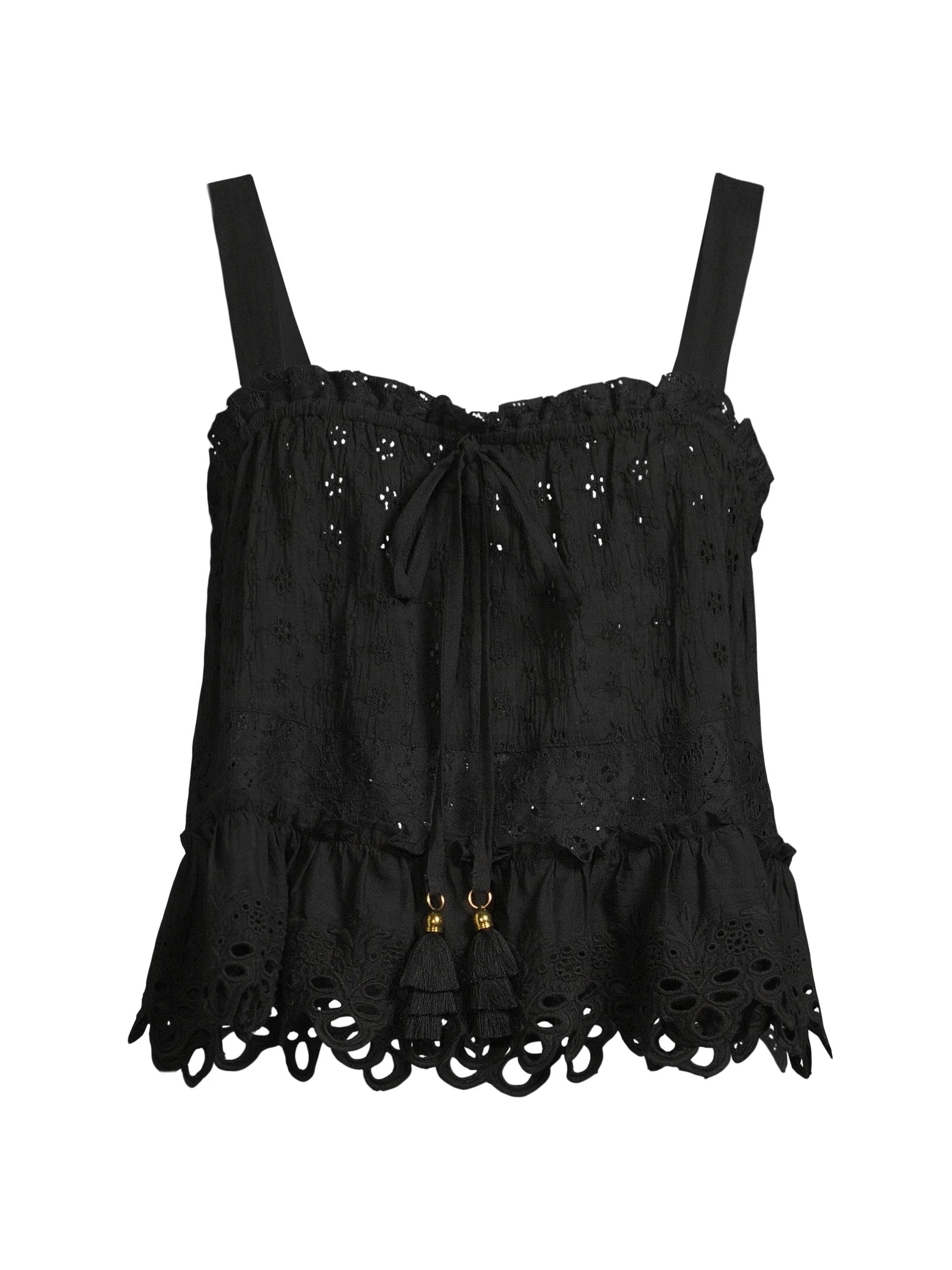 Women's Amina Embroidered Cotton Top - Black - 1