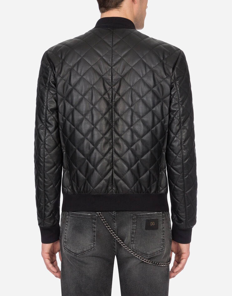 Quilted leather jacket with branded plate - 2