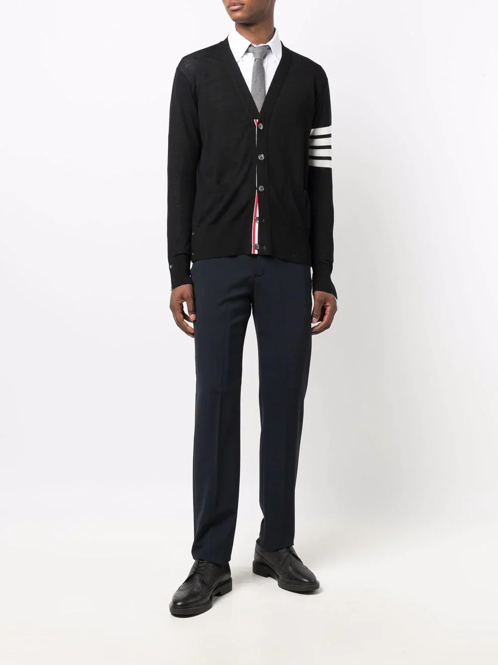 Classic V-Neck Cardigan With 4 Bar - 2