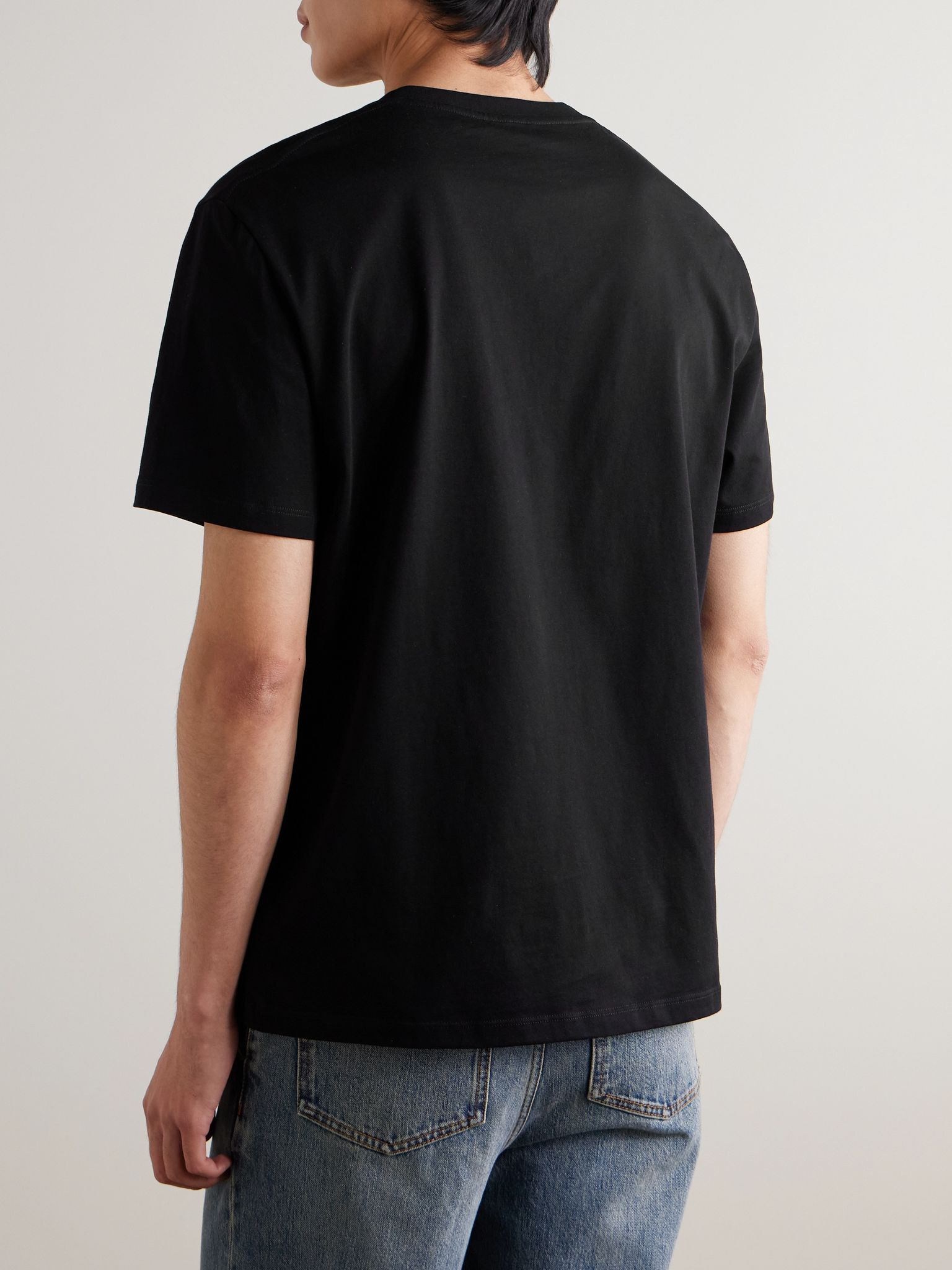 Logo-Embroidered Cotton-Jersey T-Shirt Black - 4