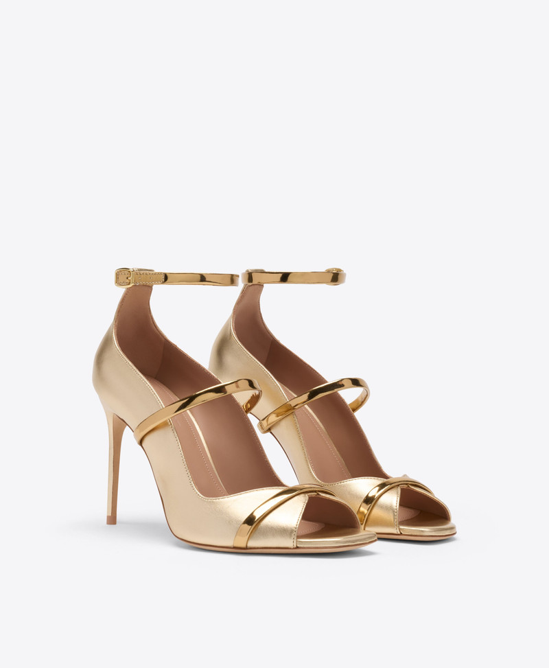 MALONE SOULIERS Cynthia 90 Gold Metallic Leather Heeled Sandals outlook