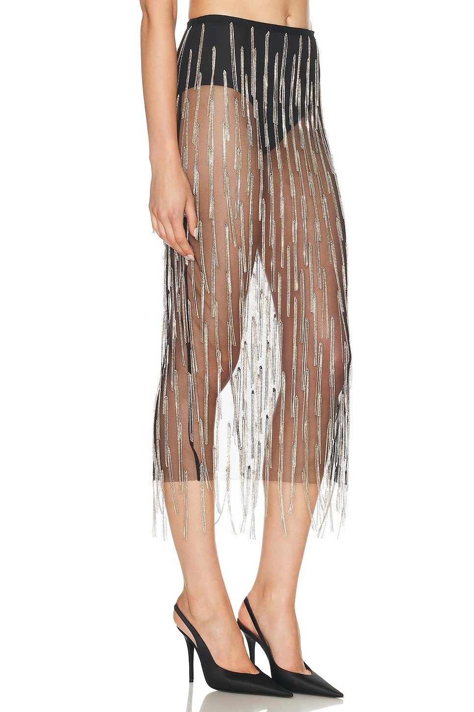Rhinestone Fringe High Waist Skirt - 2