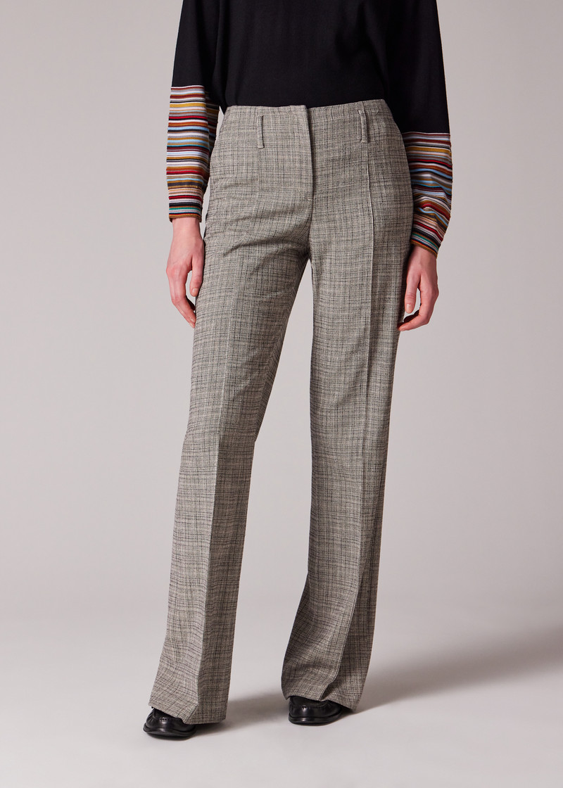 Women's Grey Textured Check Wide-Leg Trousers 6