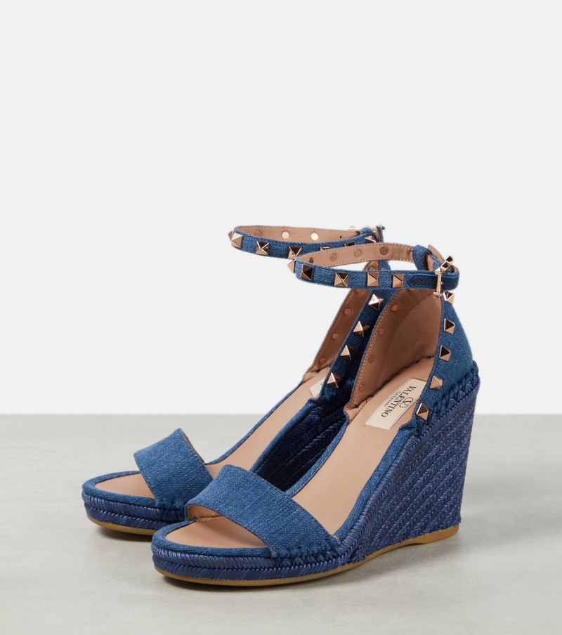 Rockstud Denim Wedge Espadrille Sandals 5