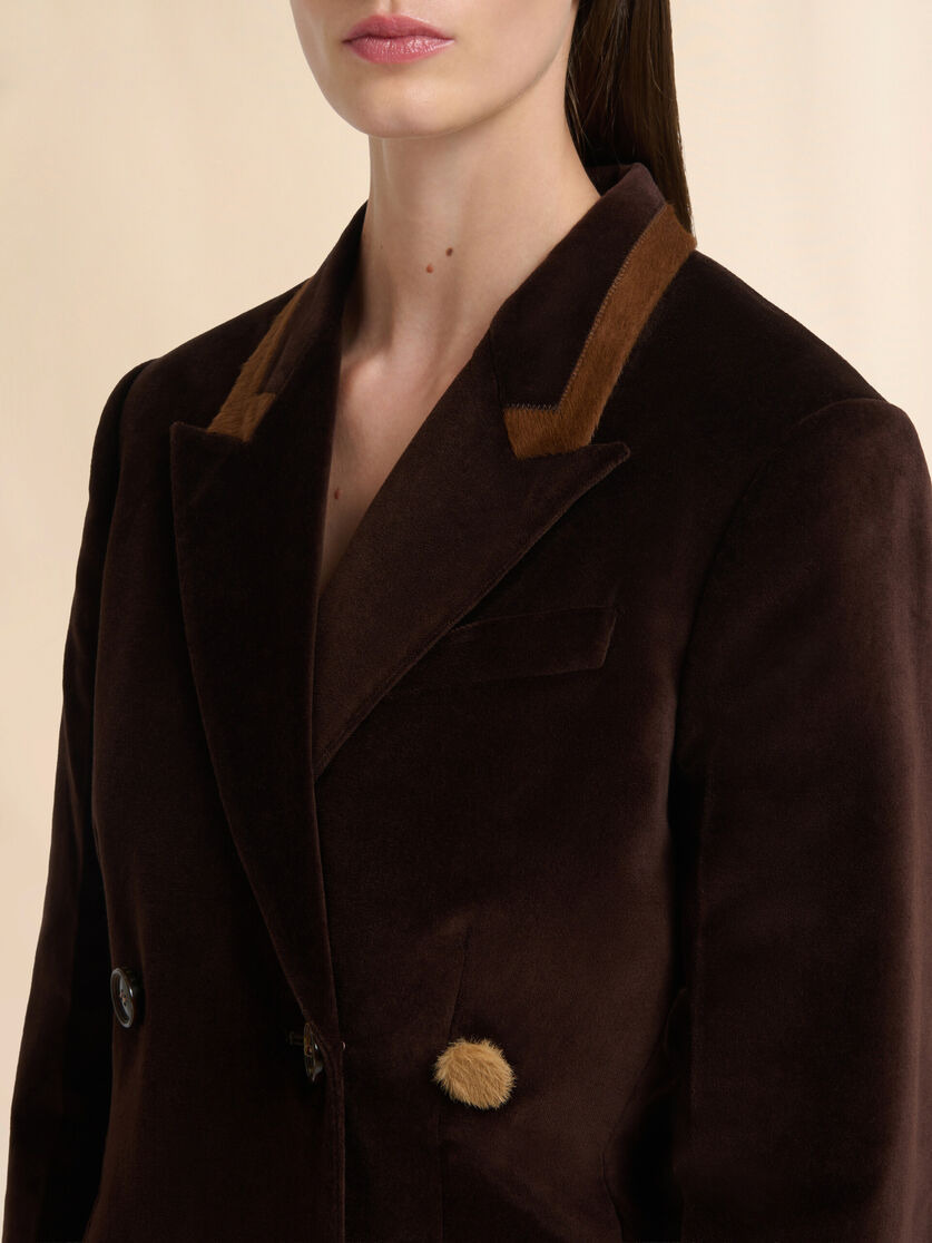 BROWN VELVET BLAZER WITH PONY HAIR ACCENTS - 4