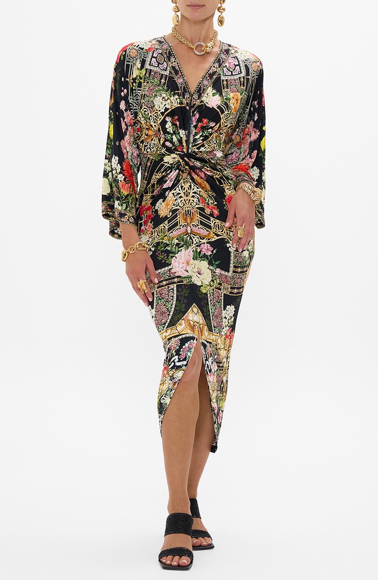 Camilla Adorned in Alexandria Twist Front Long Sleeve Midi Dress at Nordstrom - 1