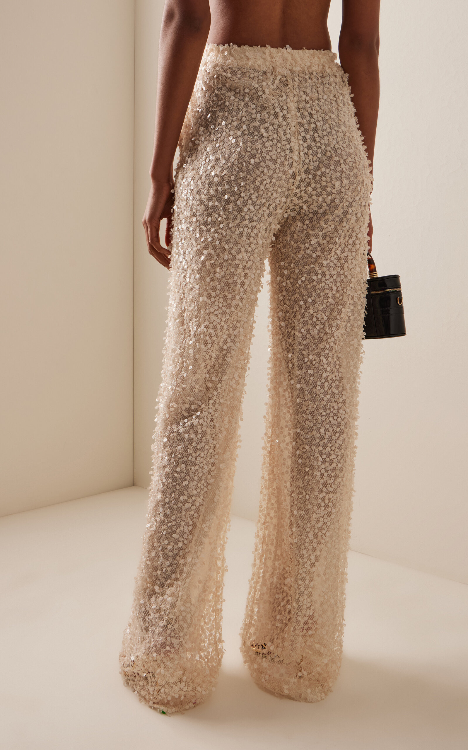 Sequined Wool-Cashmere Wide-Leg Pants ivory - 4