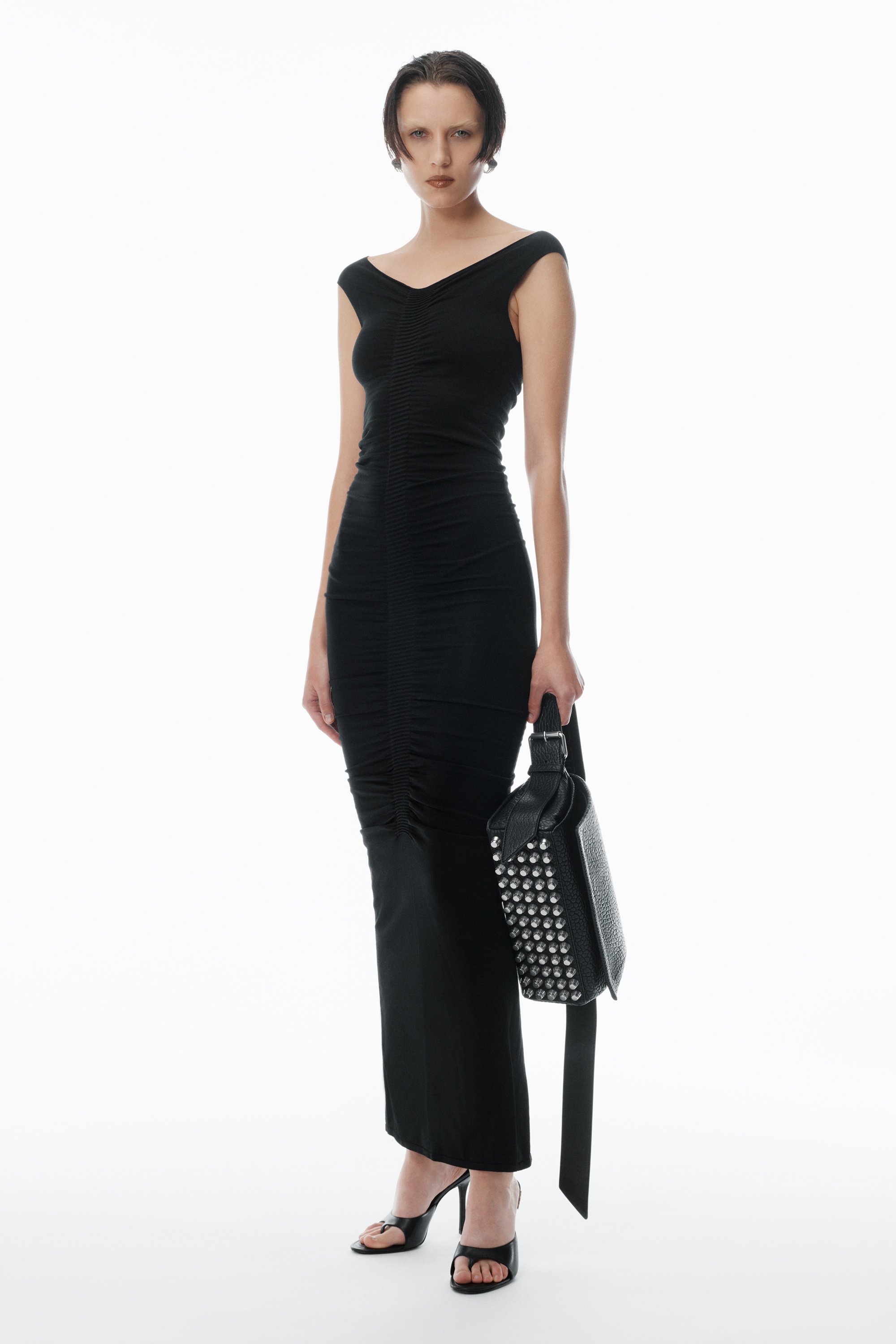 Ruched Wide V-Neck Maxi Dress - 2