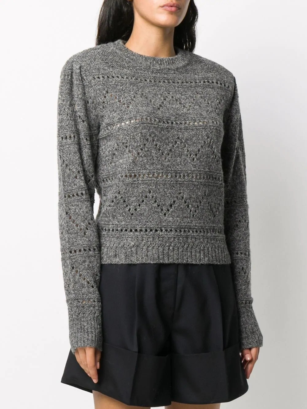 open knit crew neck jumper - 3