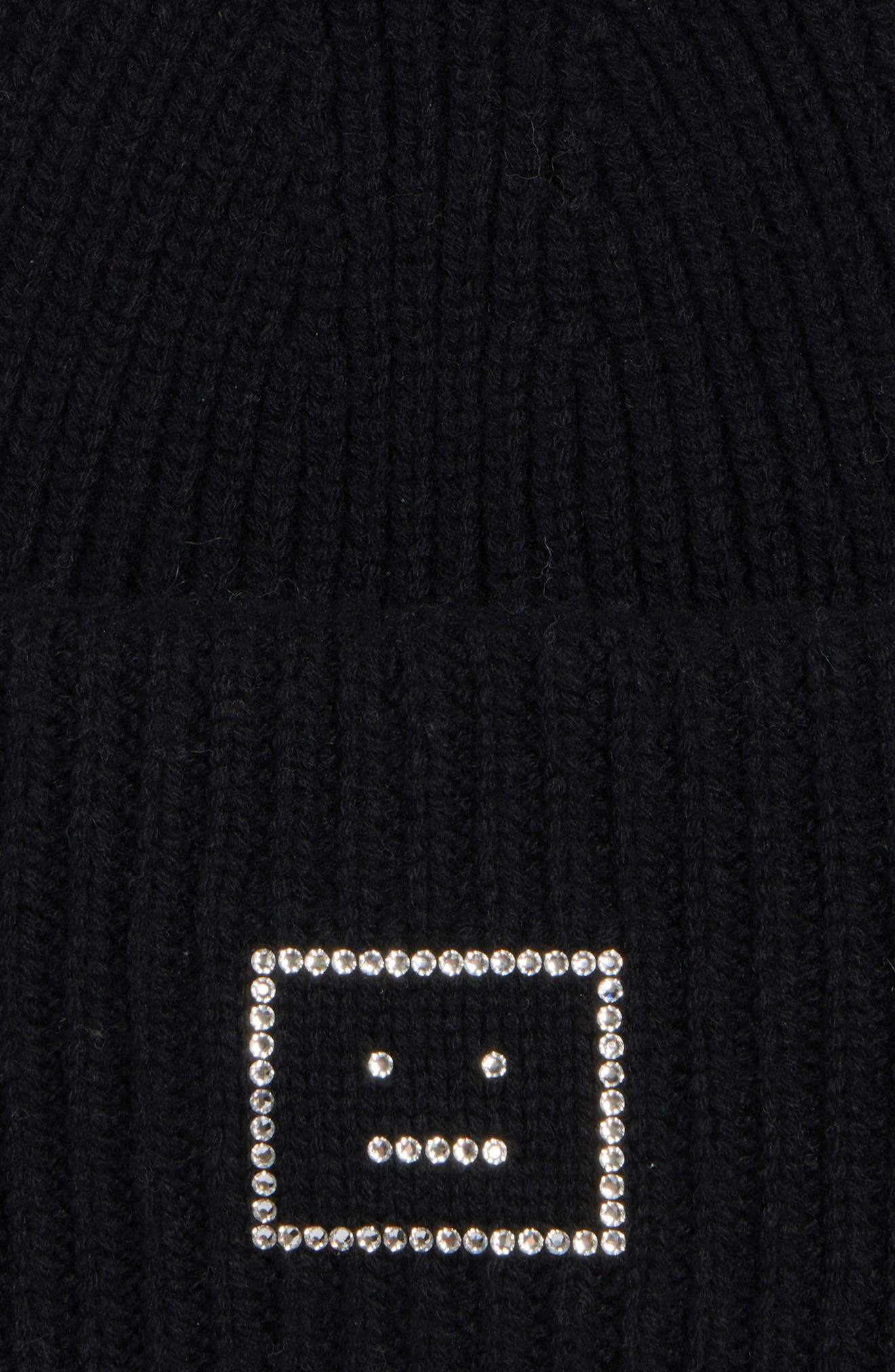 Acne Studios Pansy Crystal Face Wool Rib Beanie in Black at Nordstrom - 3