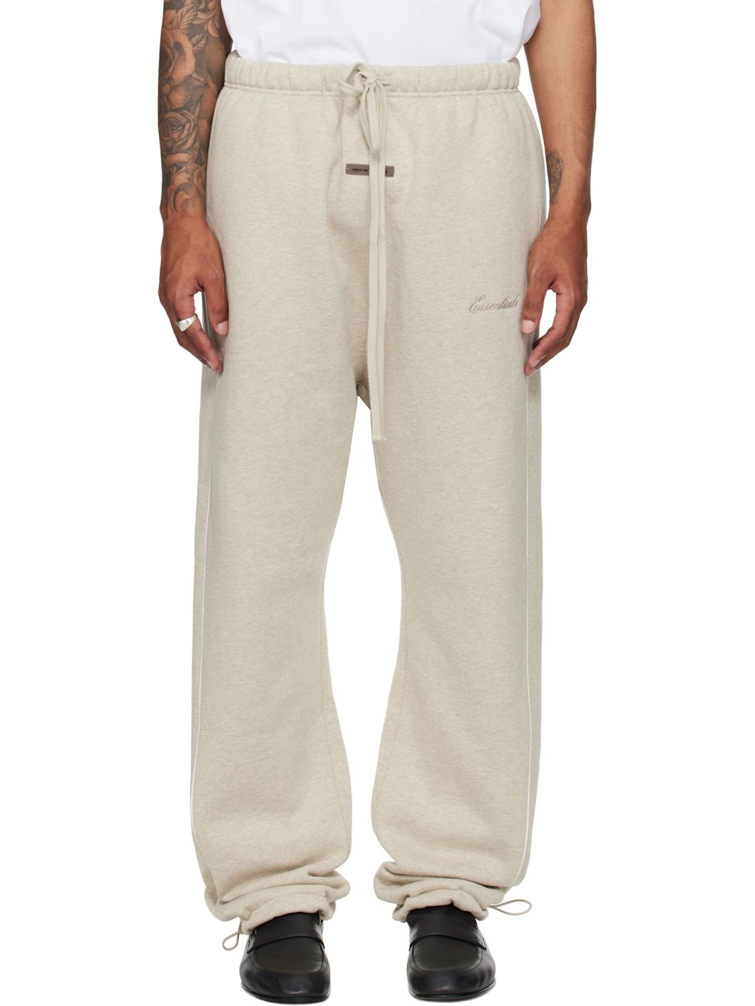 Beige Relaxed Fleece Piping Sweatpants - 1