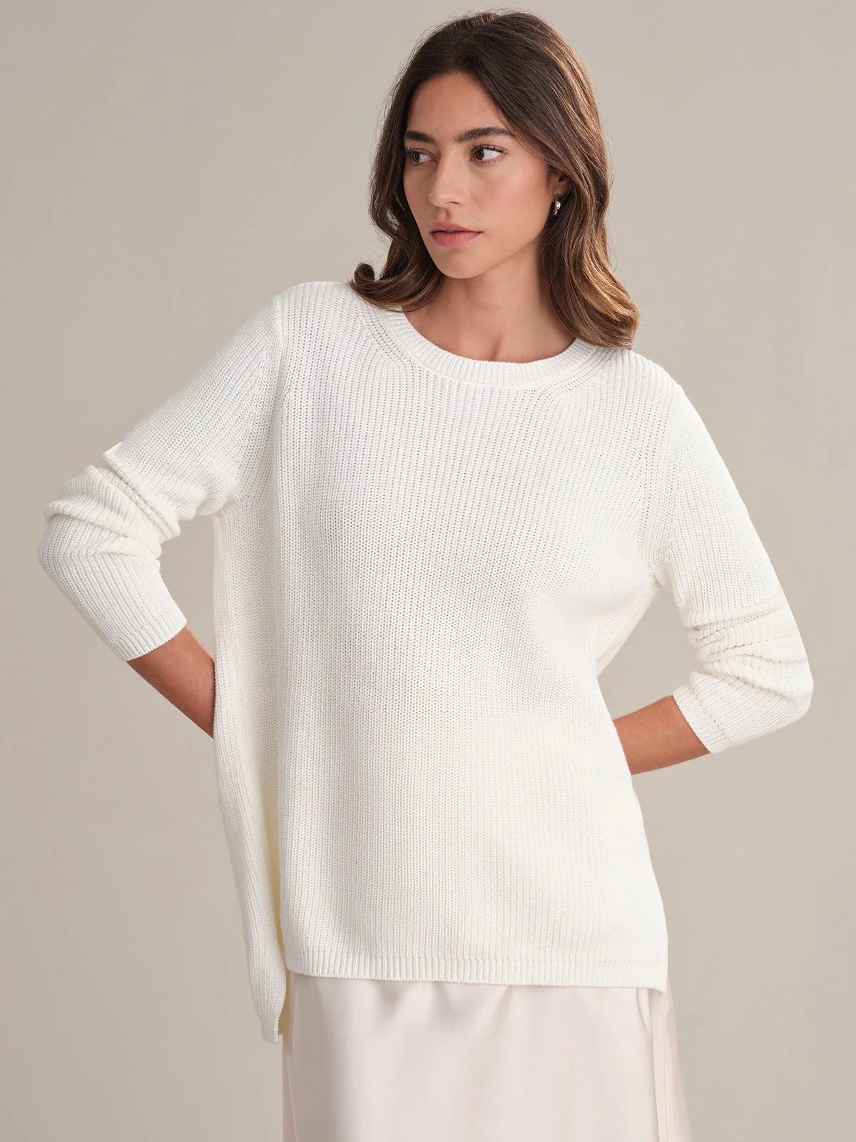 Emma: Crewneck Shaker Stitch Cotton Sweater - 1