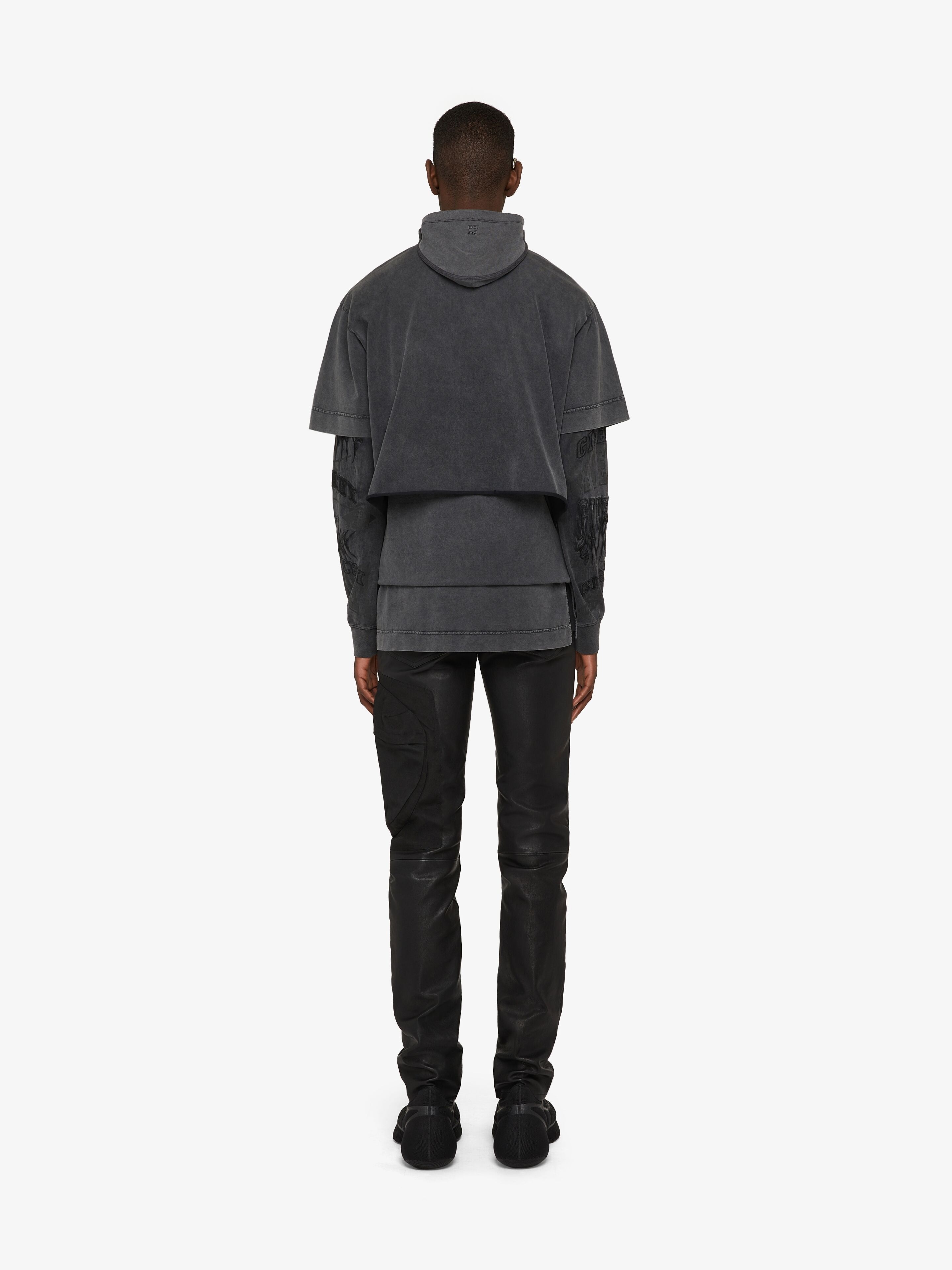 SLIM FIT PANTS IN LEATHER WITH CONTRASTING POCKET - 4