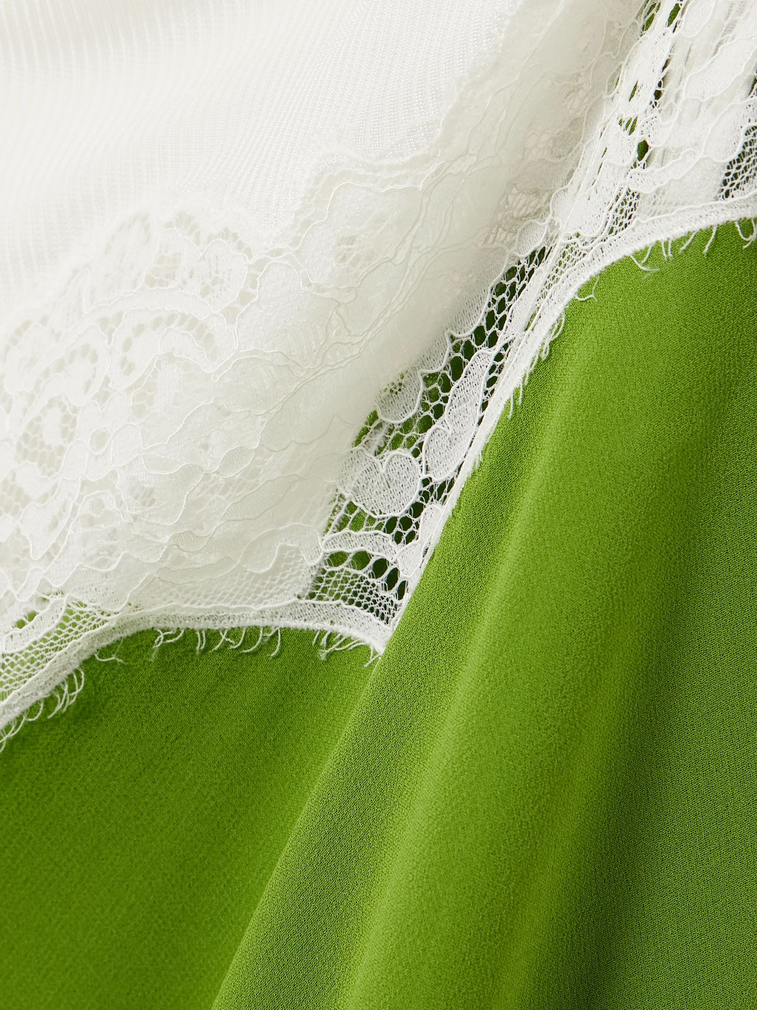 Asymmetric lace-trimmed ruched stretch-jersey and crepe dress Green - 4