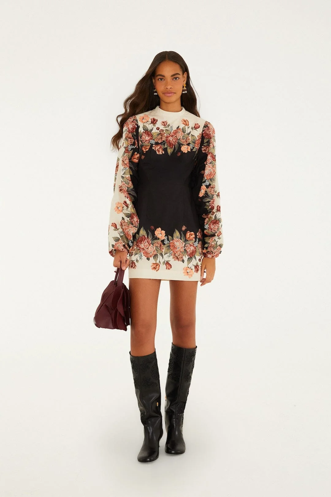 Winter Floral Long Sleeve Mini Dress - 1