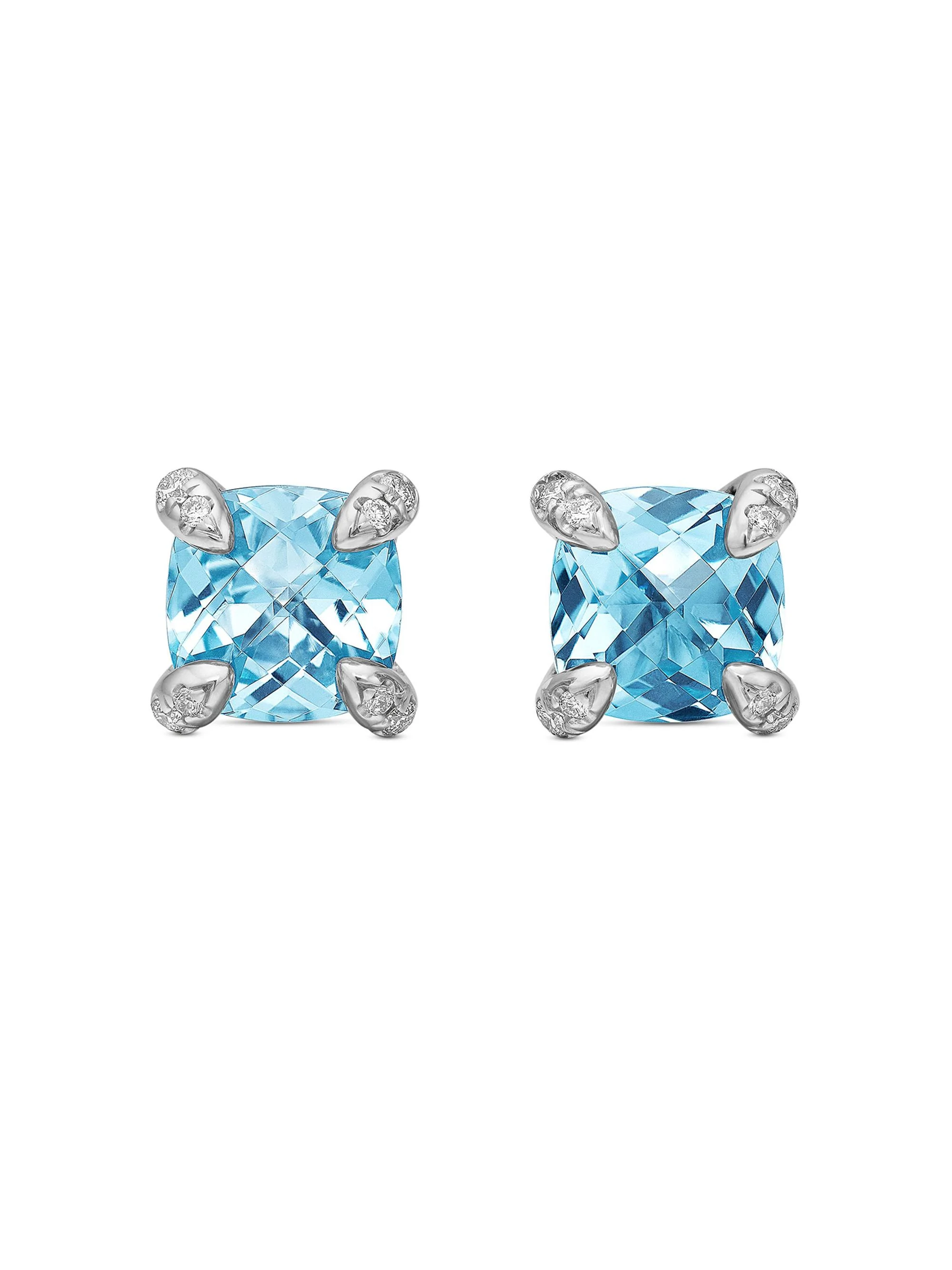 Women's Petite Chatelaine Stud Earrings in Sterling Silver - Blue Topaz - 1
