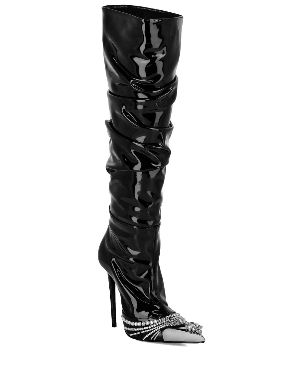 crystal-embellished patent leather boots - 1
