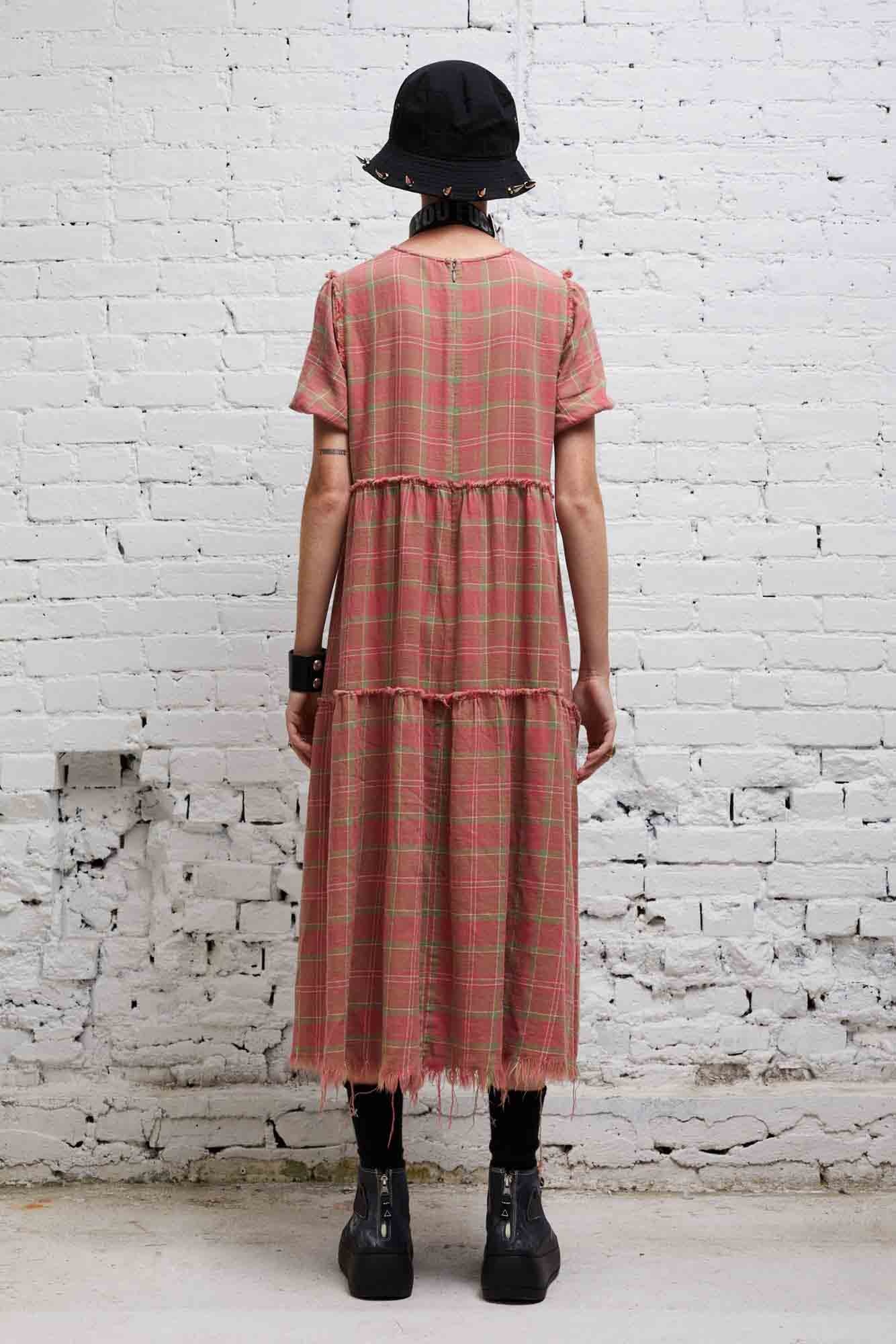 SHREDDED RELAXED MIDI - RED PLAID - 5