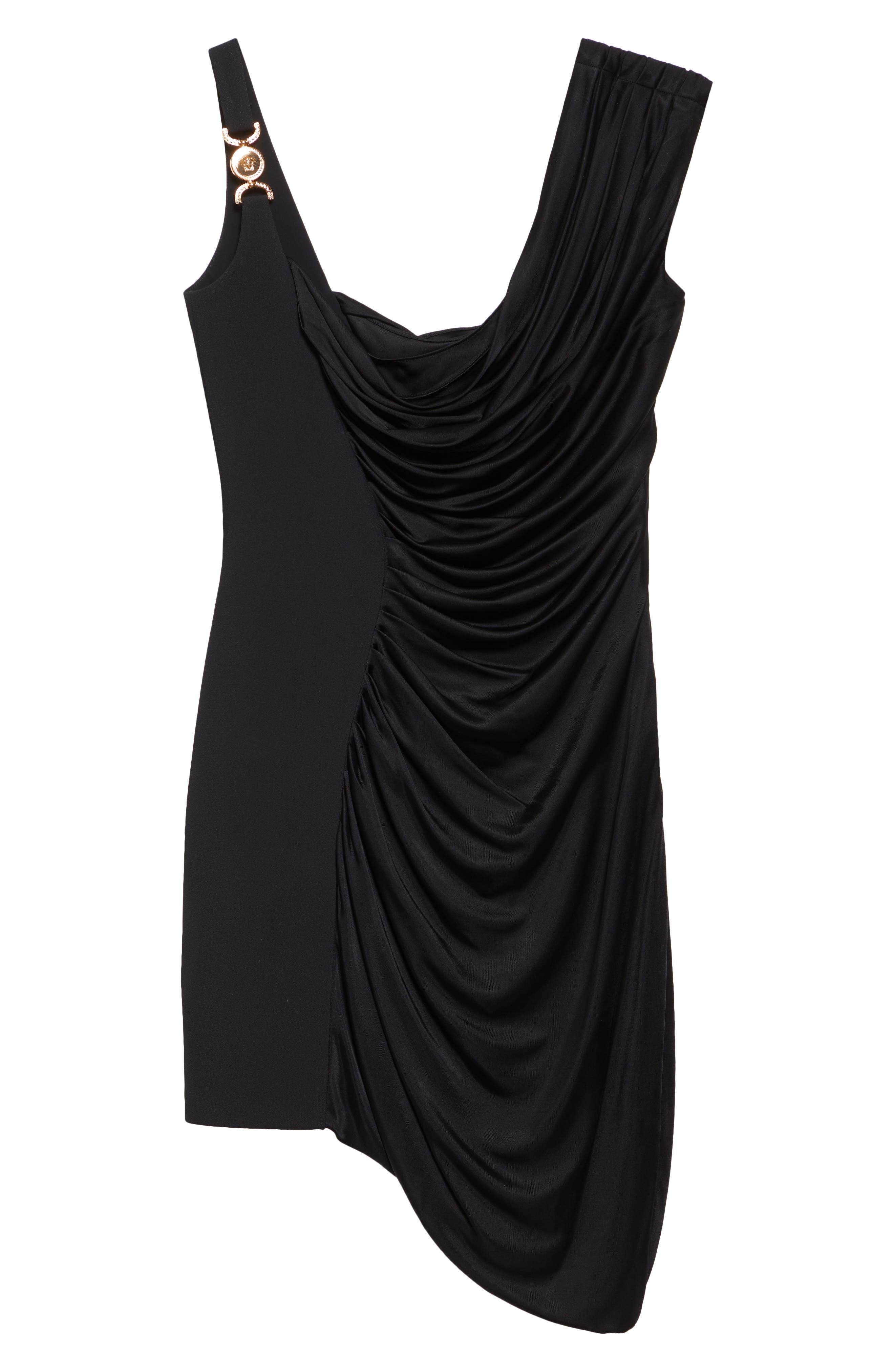 Versace Medusa Gathered Asymmetric Jersey Minidress in 1B000-Black at Nordstrom - 6